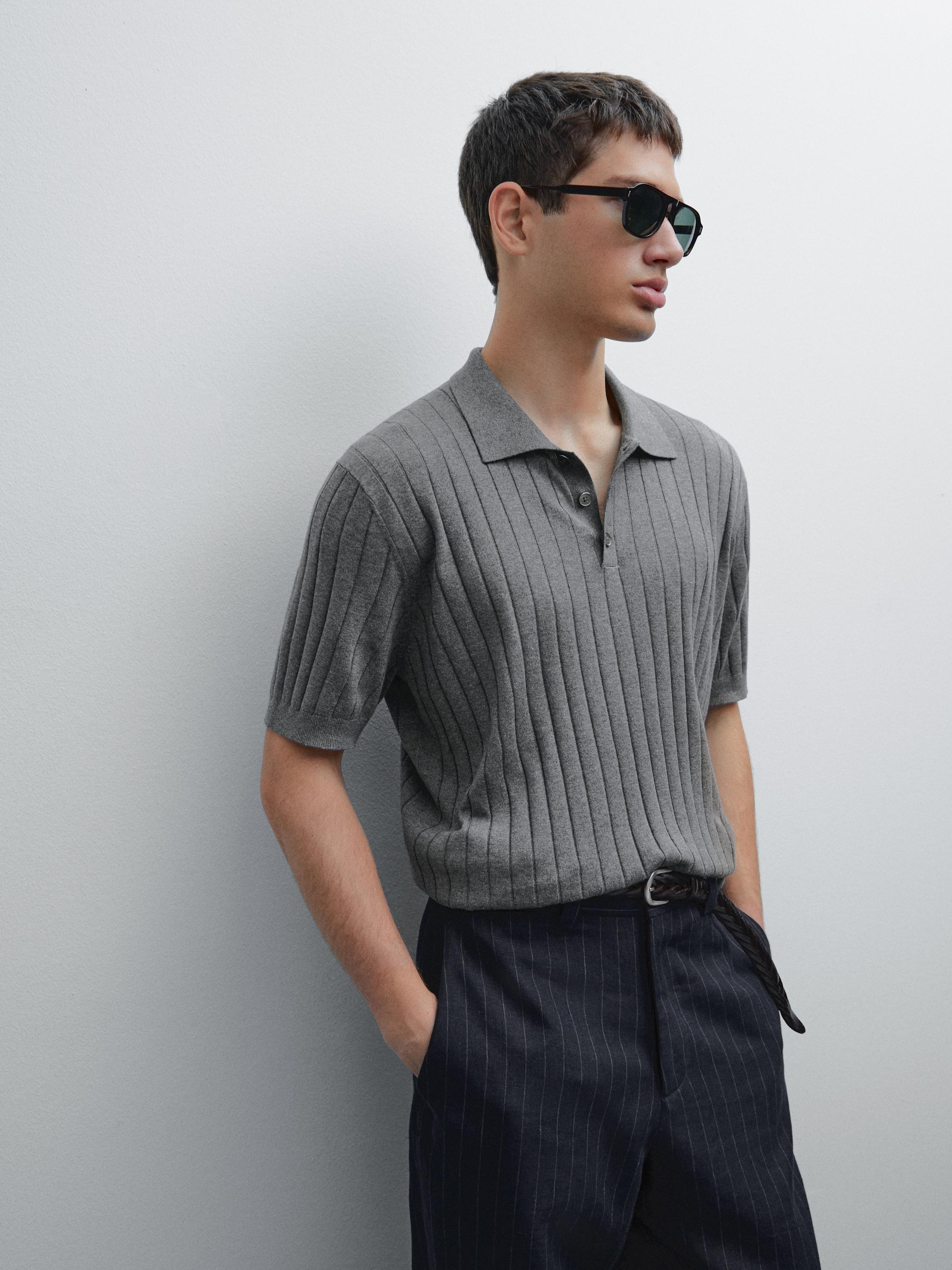 Camisa Gola Polo Canelada Blend - Cinza