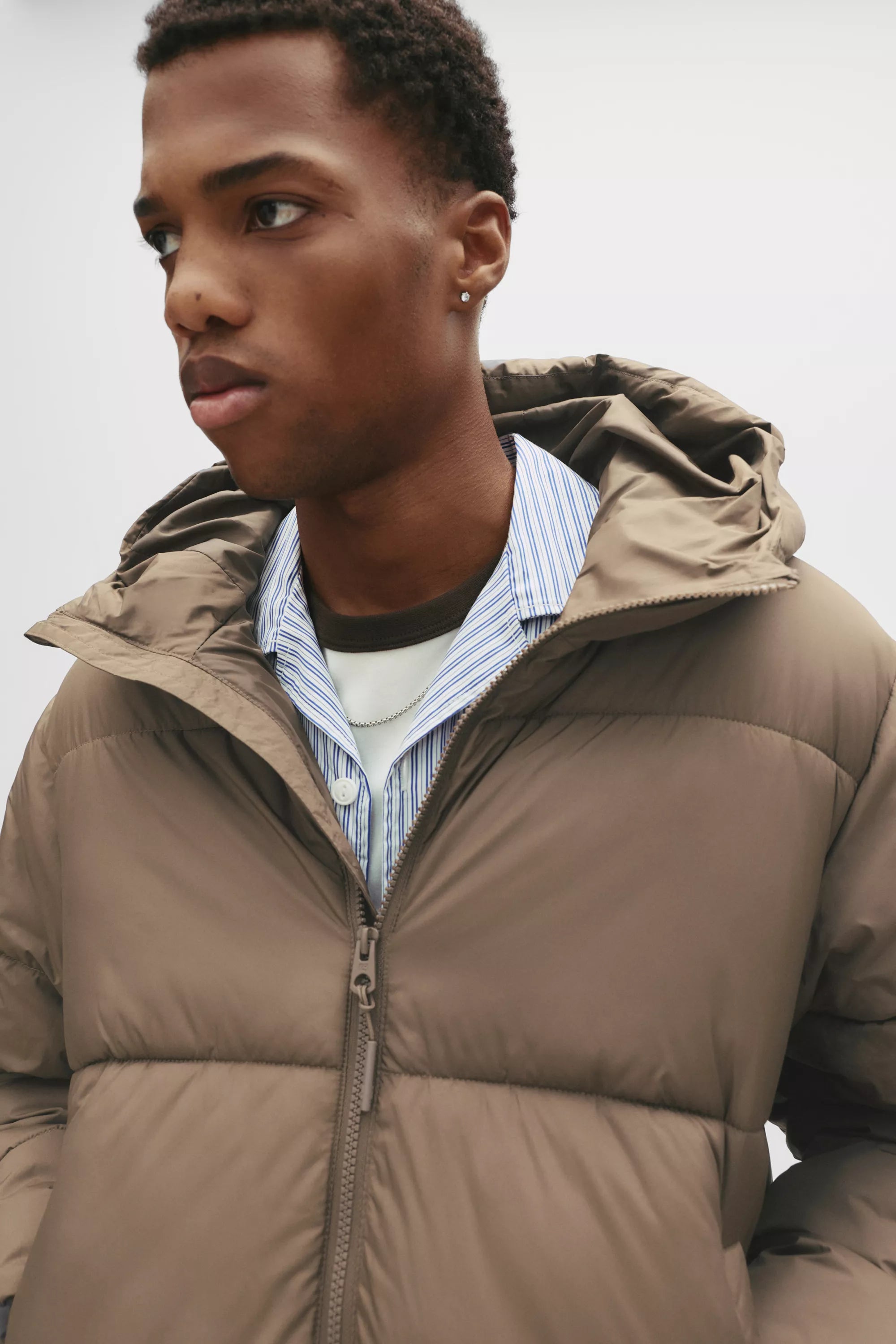 Jaqueta Puffer Blend com Capuz - Marrom