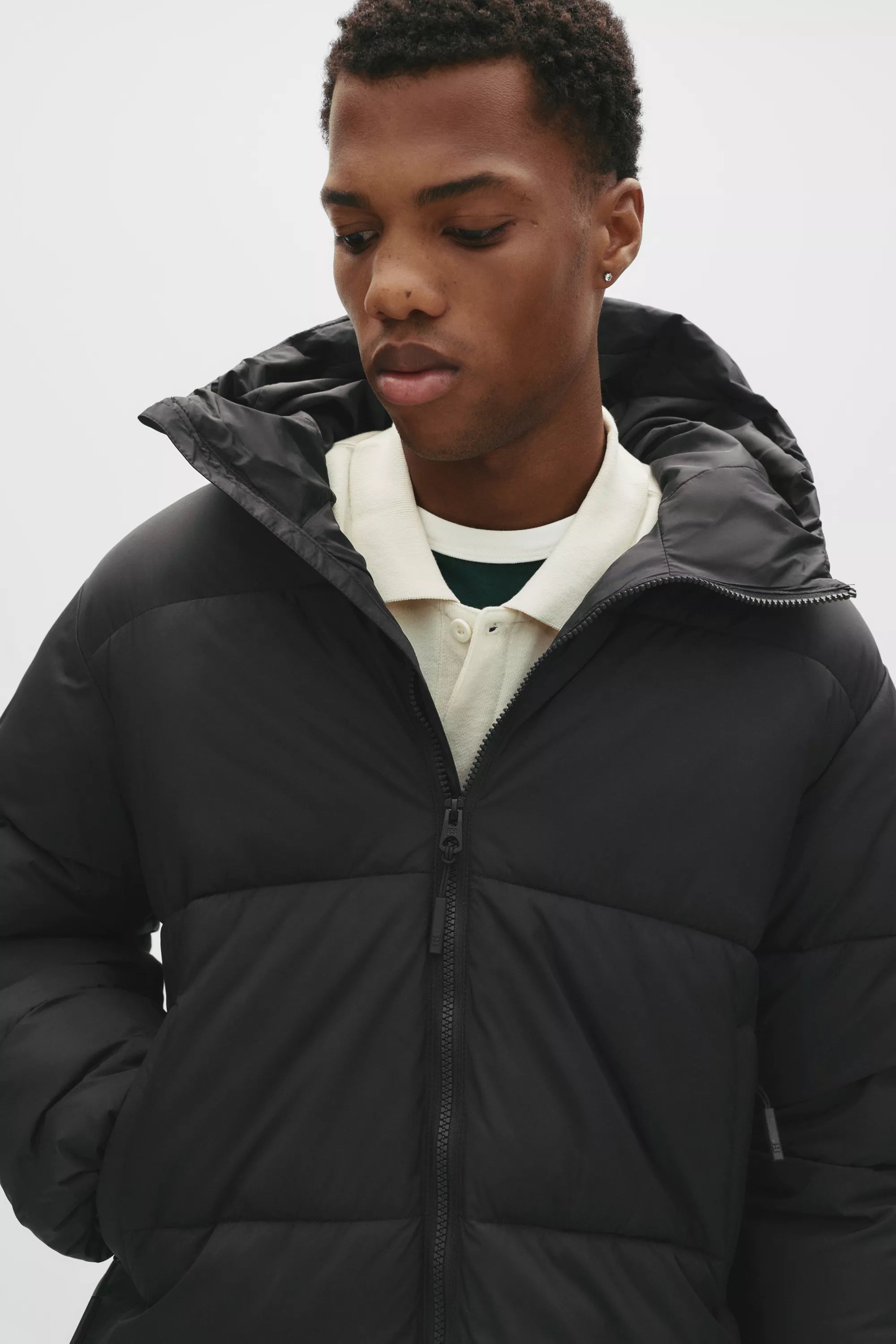 Jaqueta Puffer Blend com Capuz - Preto