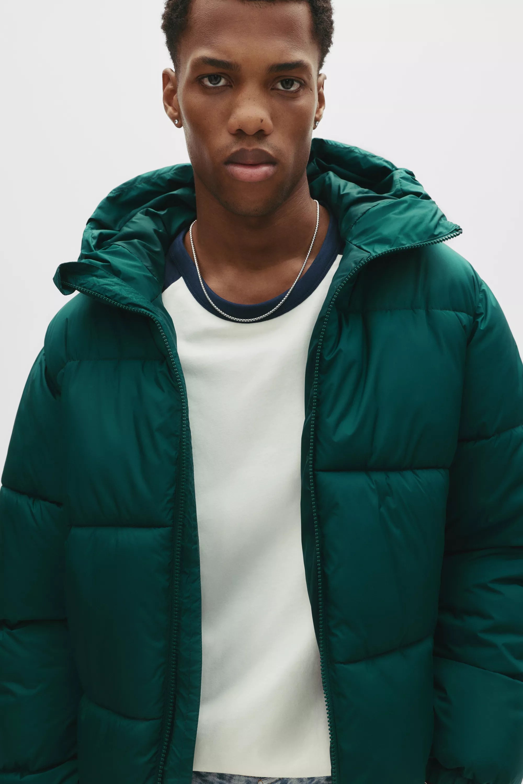 Jaqueta Puffer Blend com Capuz - Verde