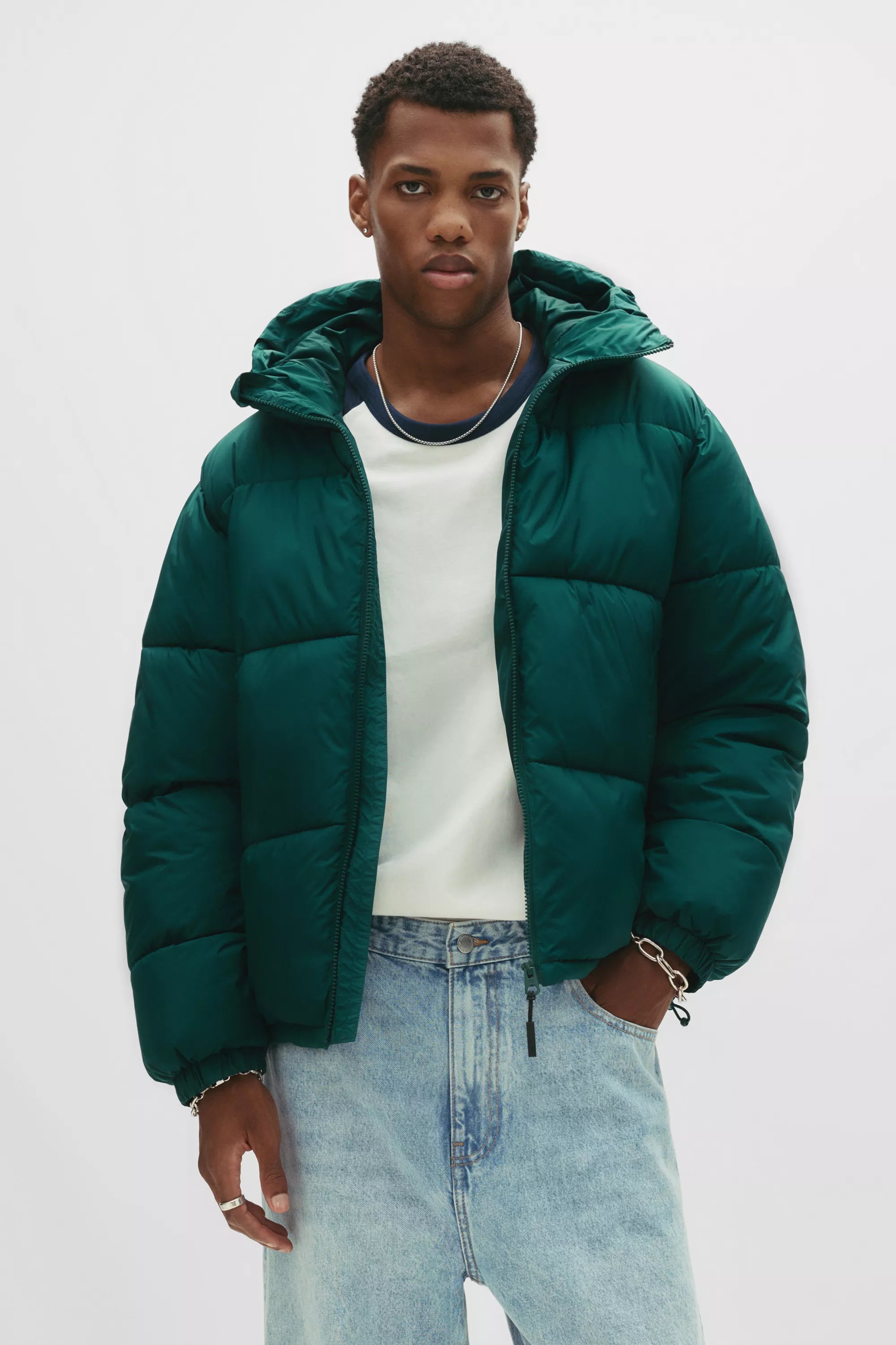 Jaqueta Puffer Blend com Capuz - Verde