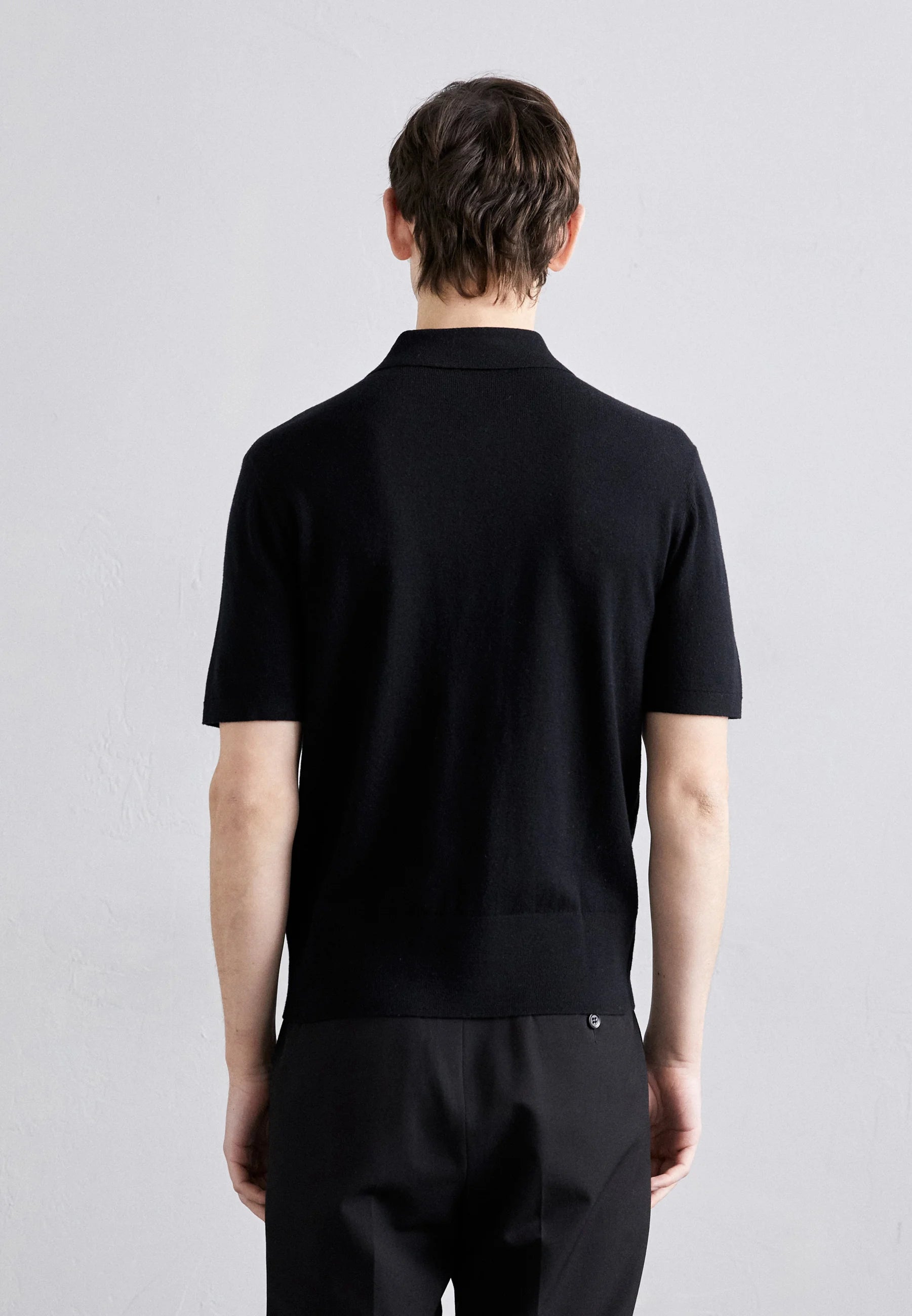 Camisa Polo em Algodão Canelada - Preto