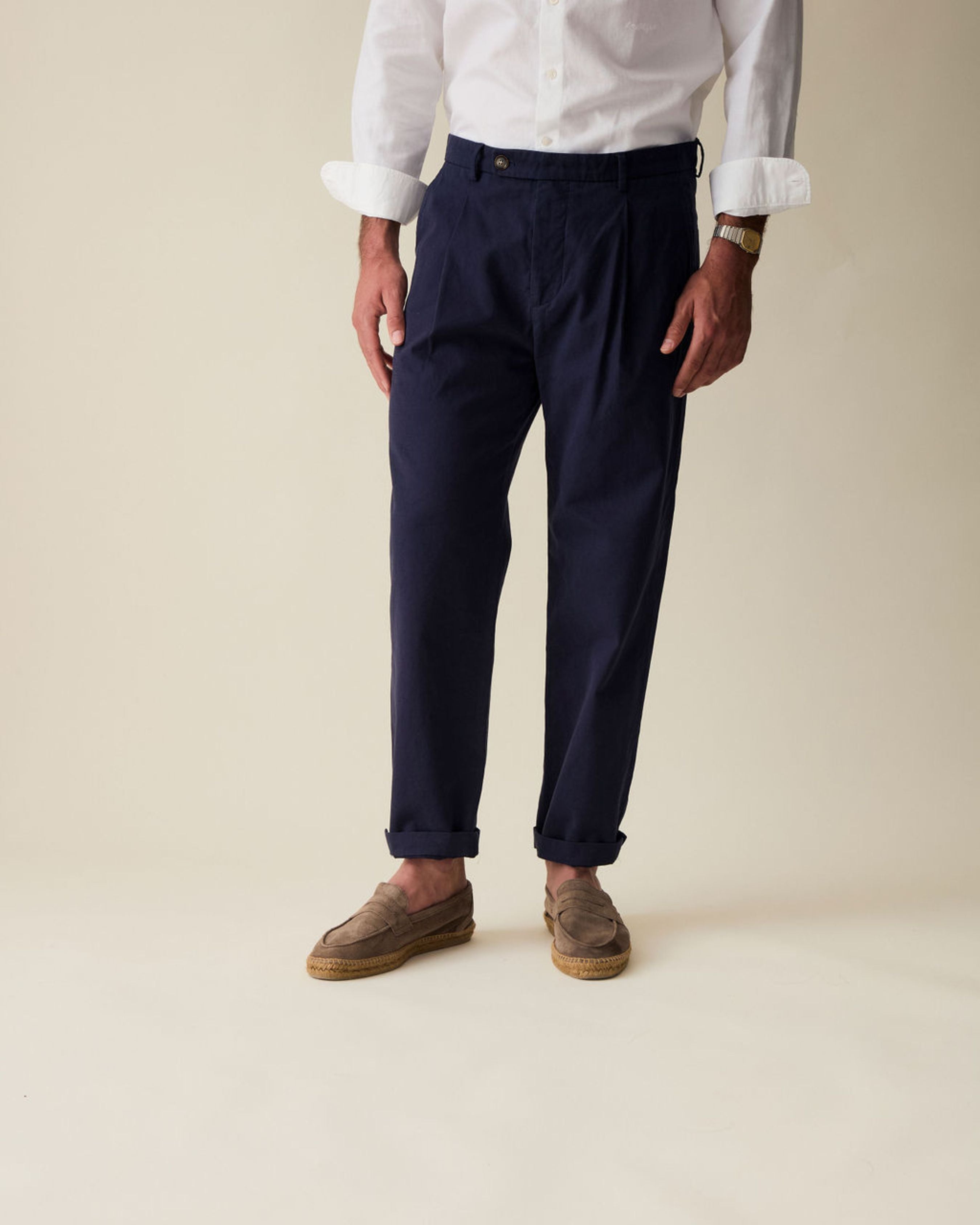 Calça Reta em Linho - Azul Marinho
