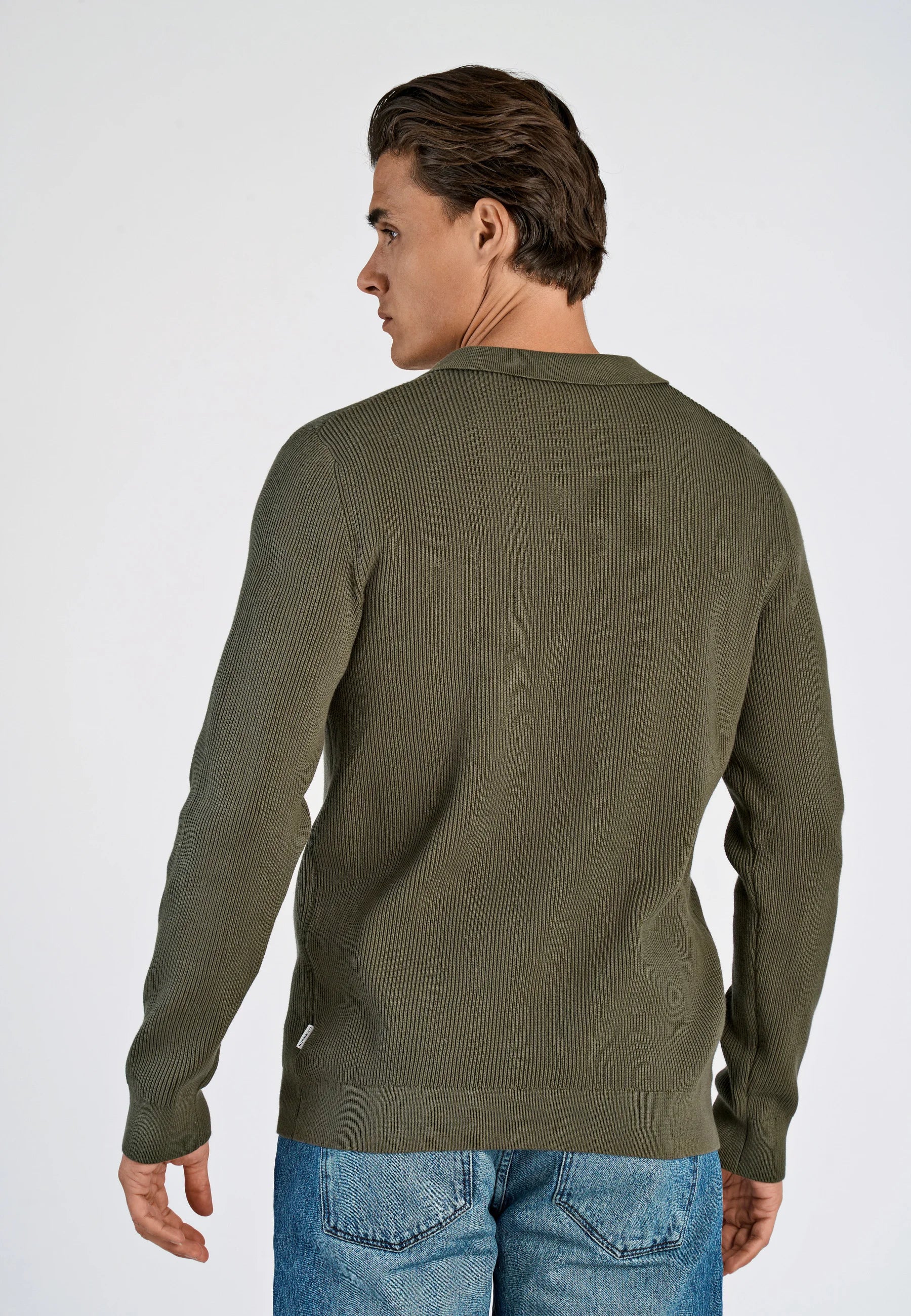 Camiseta Polo Masculina Texturizada Manga Longa - Verde