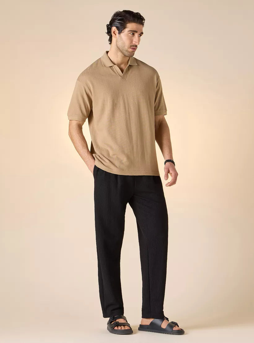 Camiseta Polo Boxy Texturizada - Caramelo