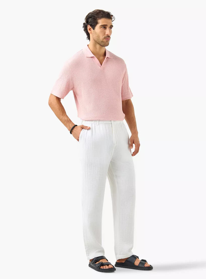 Camiseta Polo Tricot Texturizada - Rosa