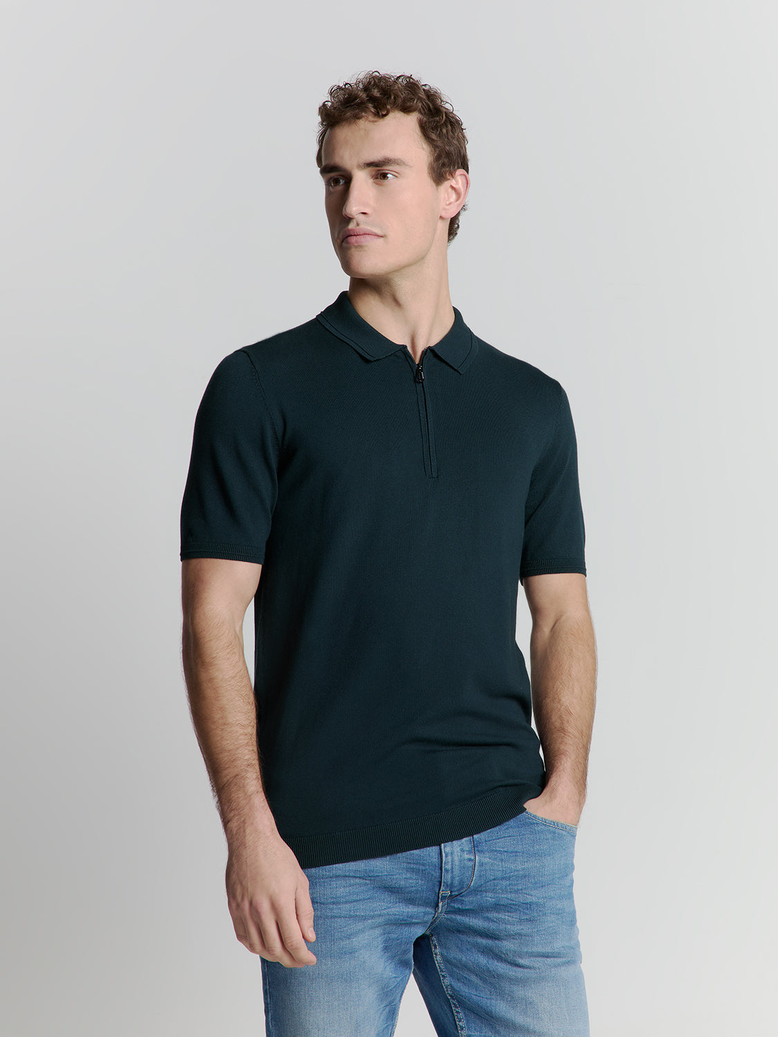 Camisa Polo com Zíper - Azul Escuro