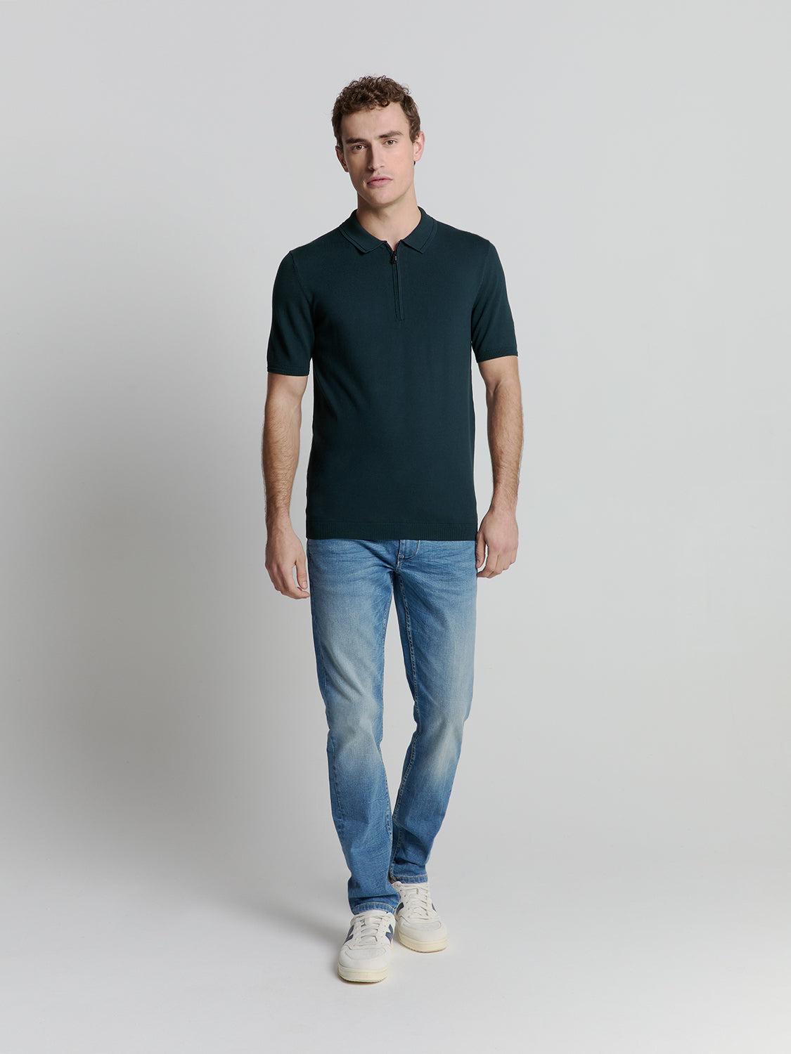 Camisa Polo com Zíper - Azul Escuro