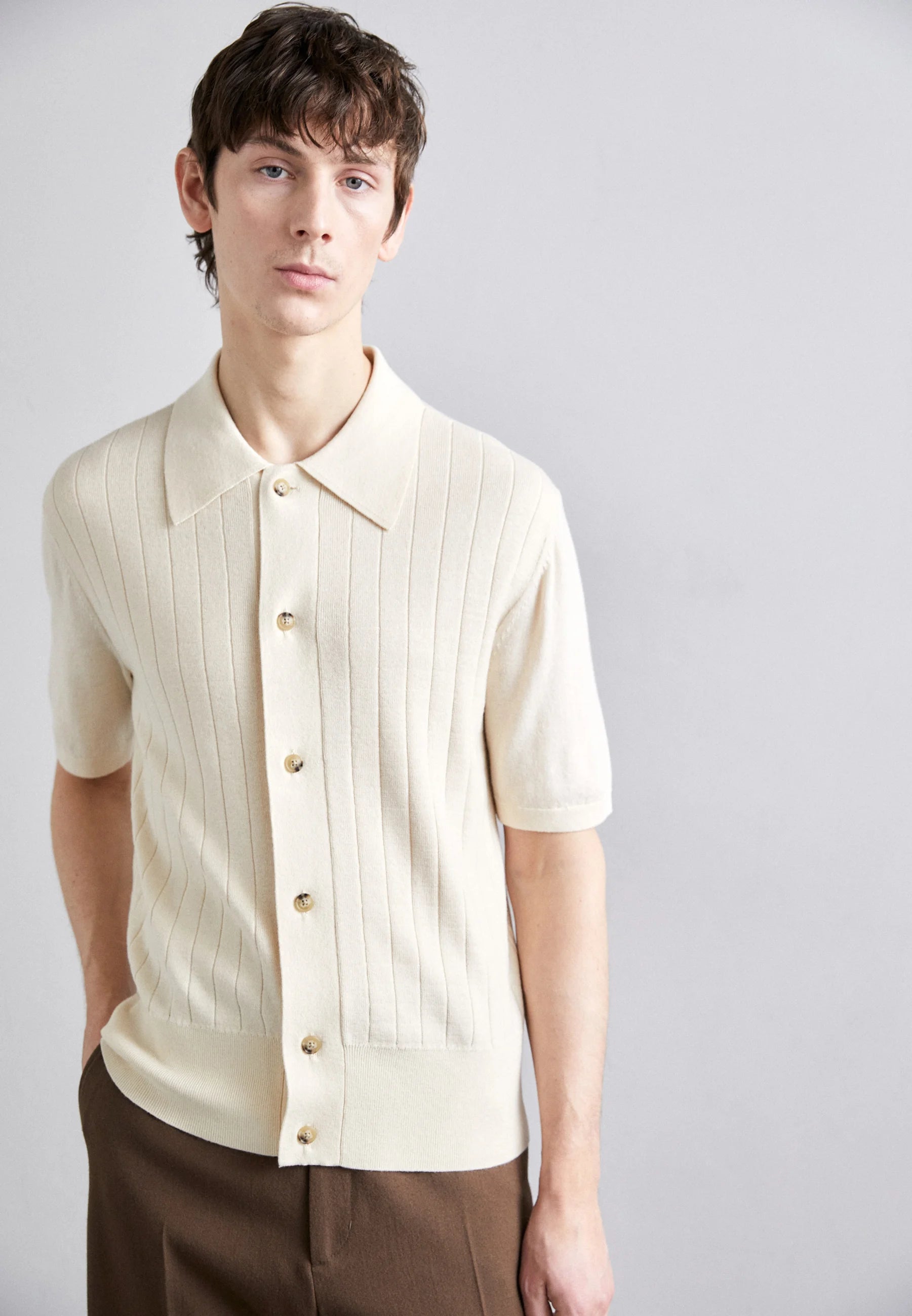 Camisa Polo em Algodão Canelada - Off White