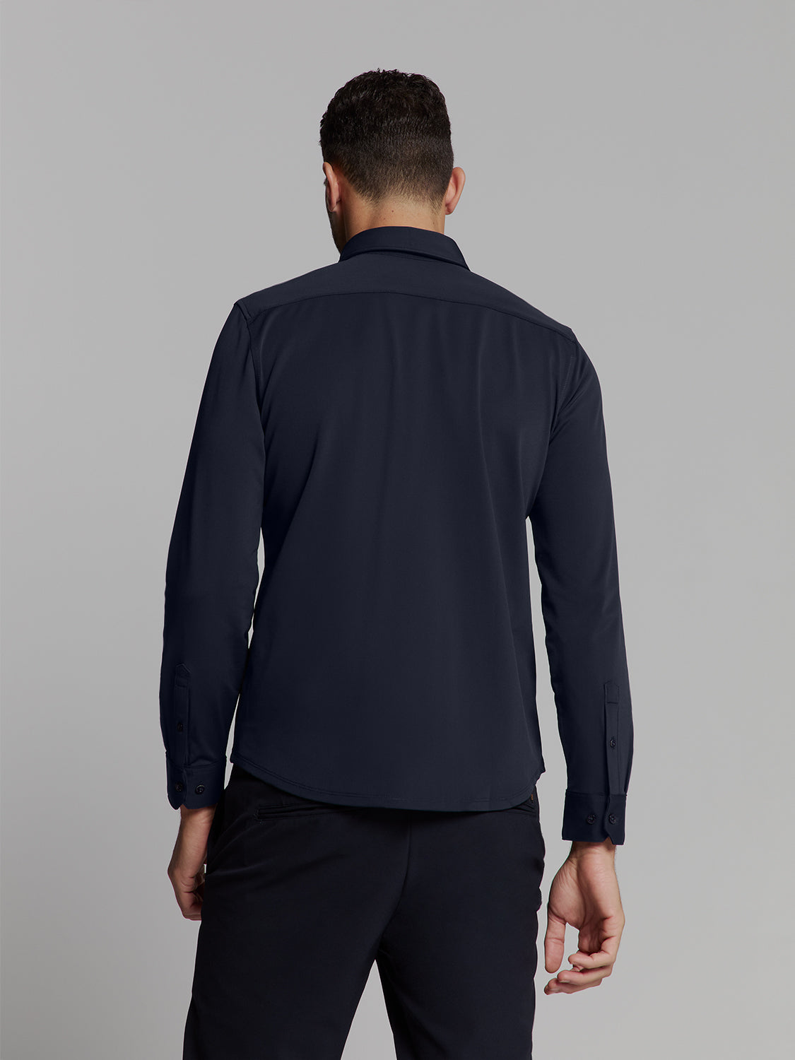 Camisa Slim de Algodão Manga Longa - Azul marinho
