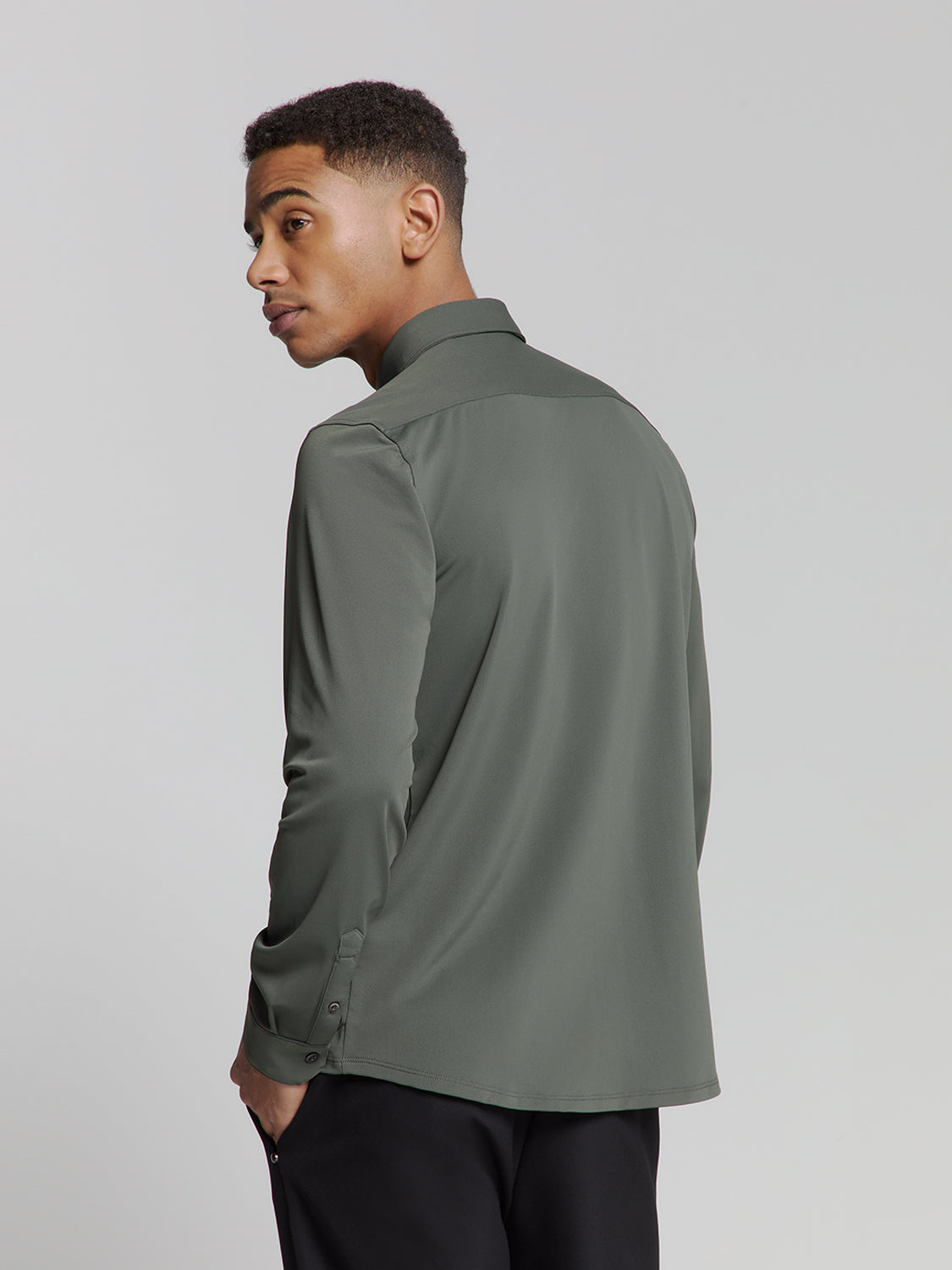 Camisa Slim de Algodão Manga Longa - Verde musgo