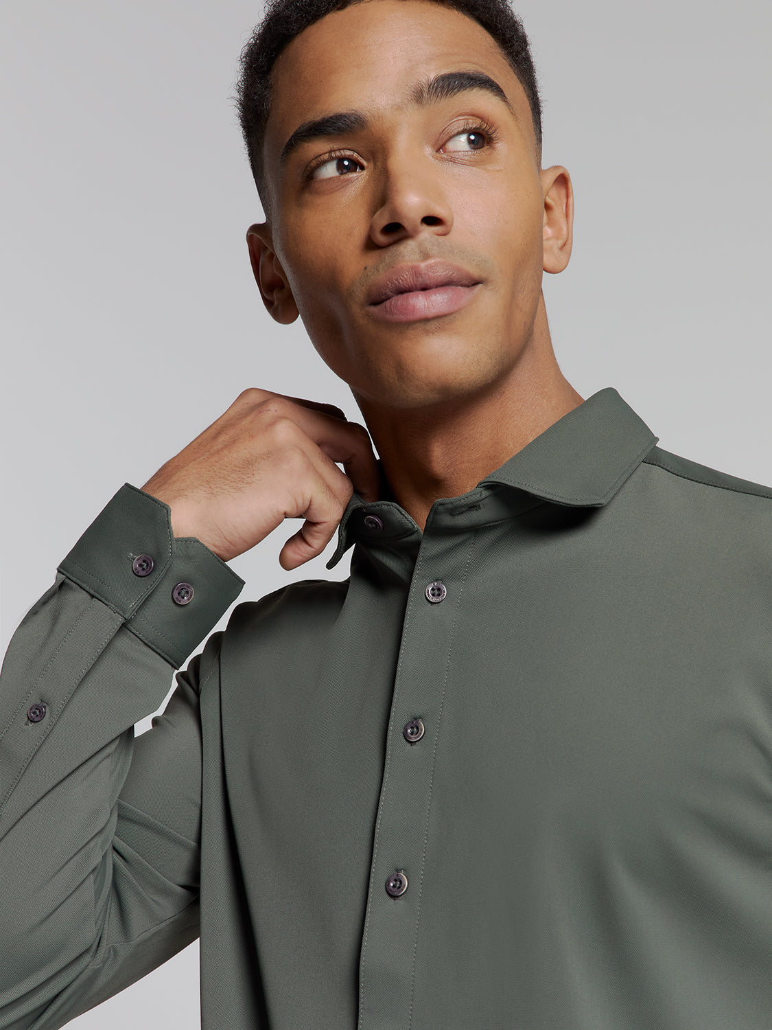 Camisa Slim de Algodão Manga Longa - Verde musgo
