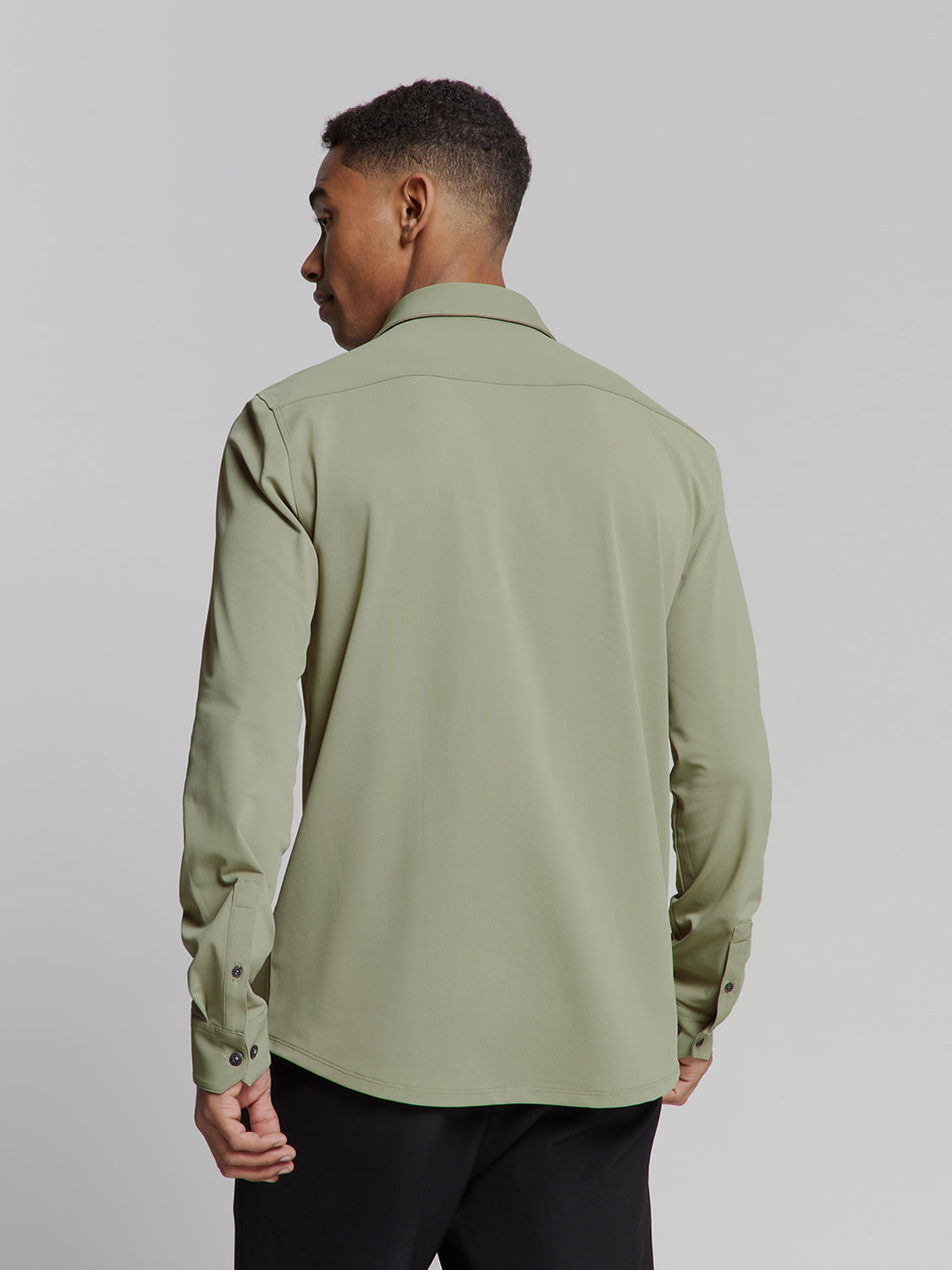 Camisa Slim de Algodão Manga Longa - Verde claro