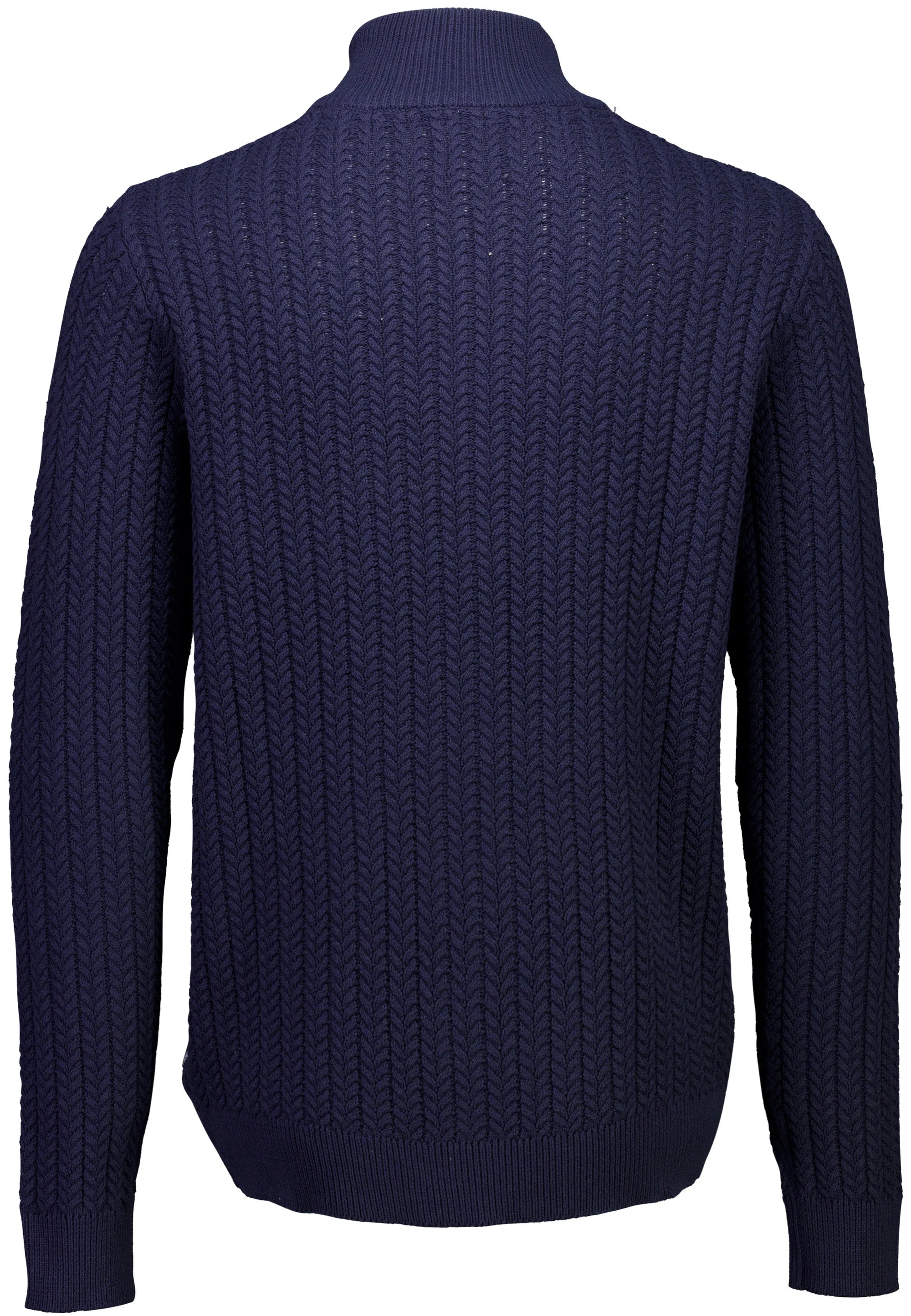 Cardigan Texturizado em Tricô com Gola Alta e Zíper - Azul marinho