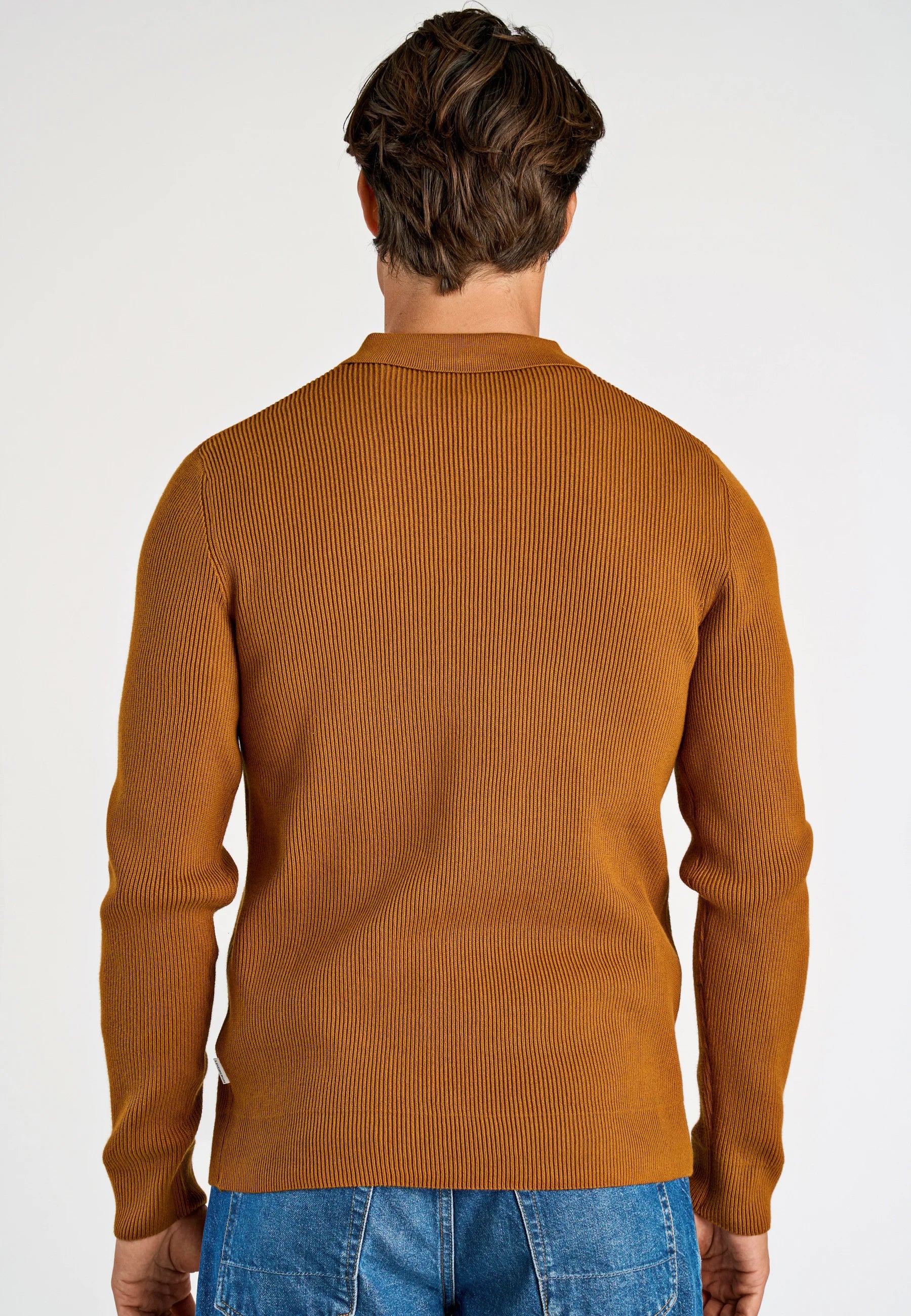 Camiseta Polo Masculina Texturizada Manga Longa - Caramelo