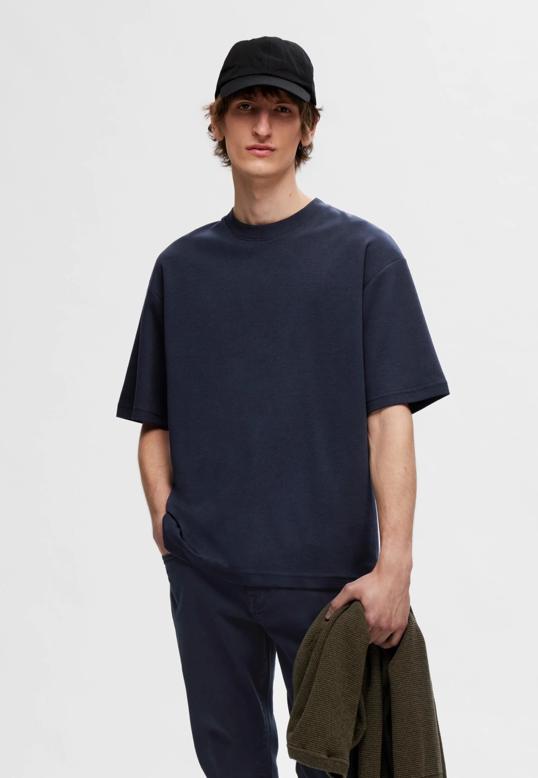 Camiseta Básica Masculina Oversized Gola Redonda - Azul marinho