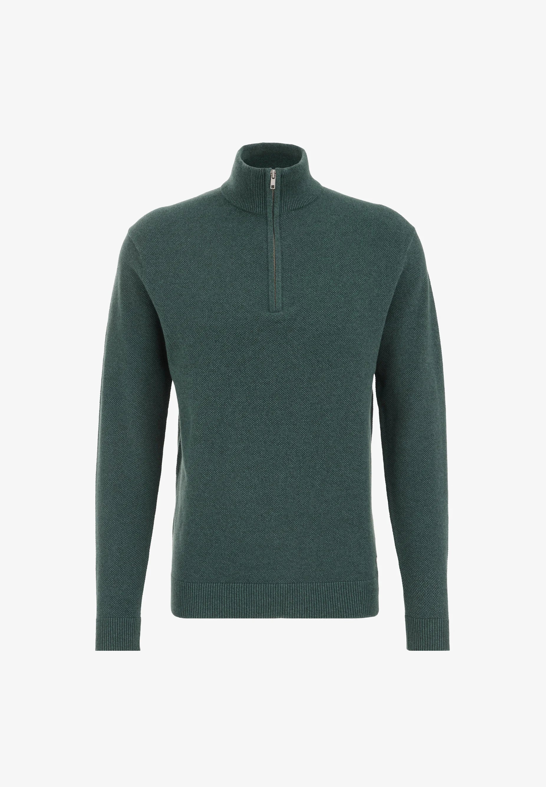 Suéter Masculino em Algodão com Gola Troyer e Zíper - Verde