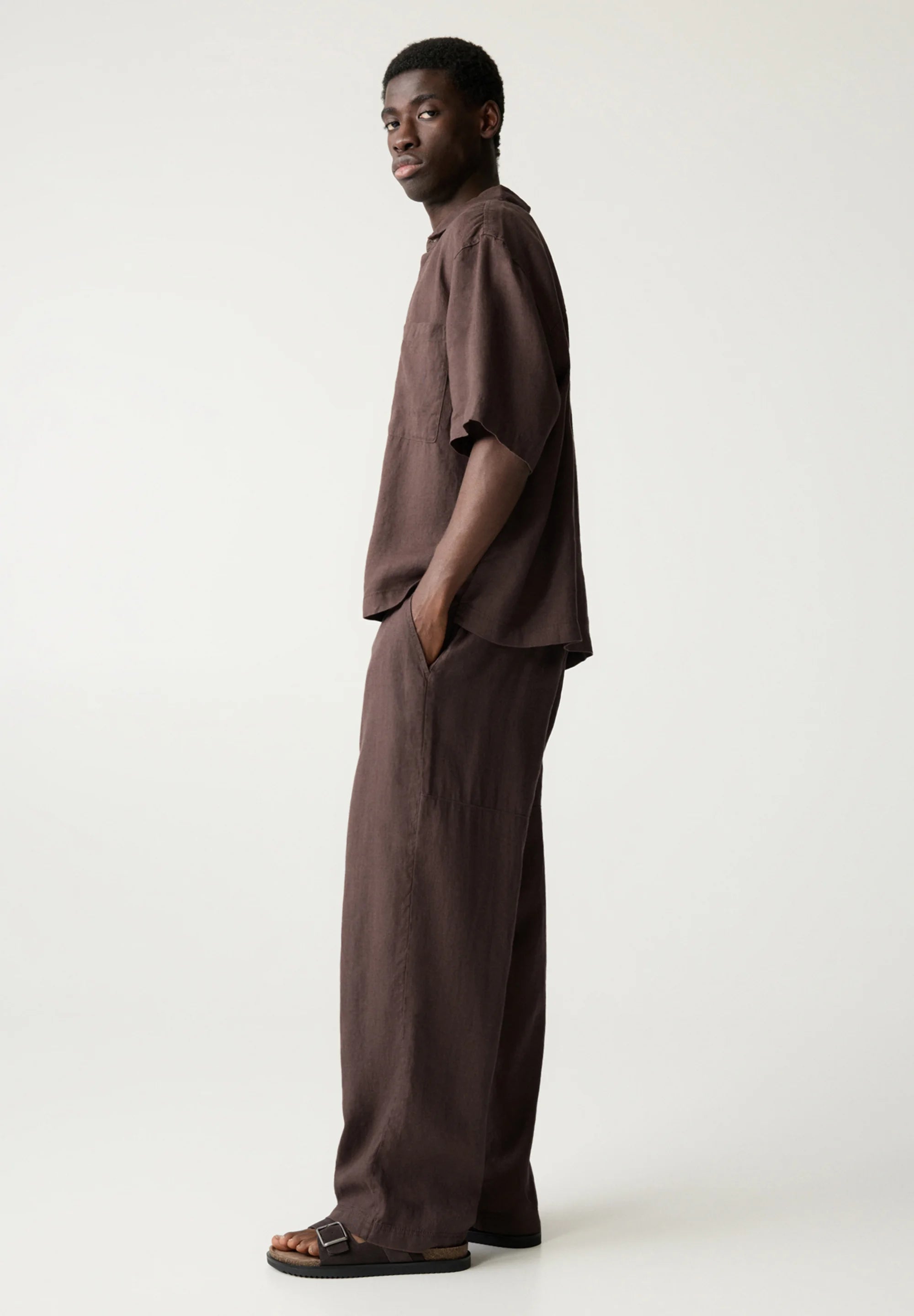 Calça Blend em Linho - Marrom