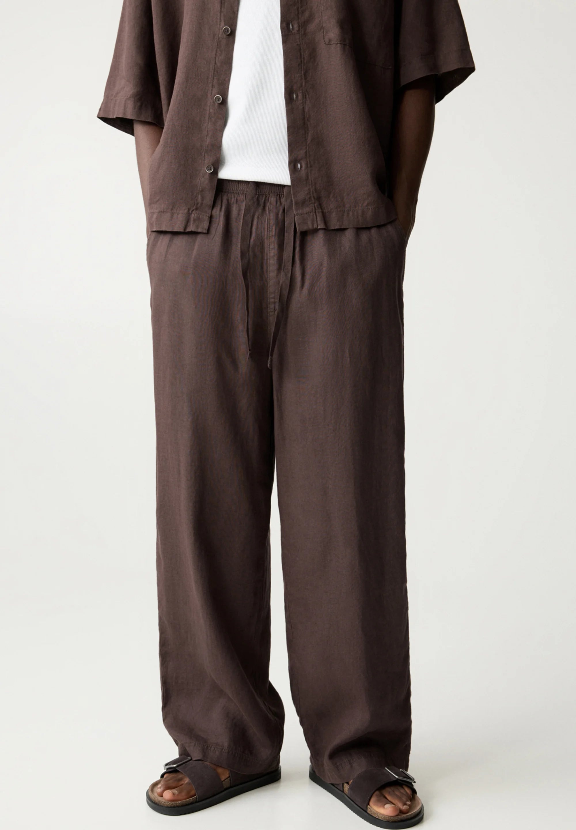 Calça Blend em Linho - Marrom