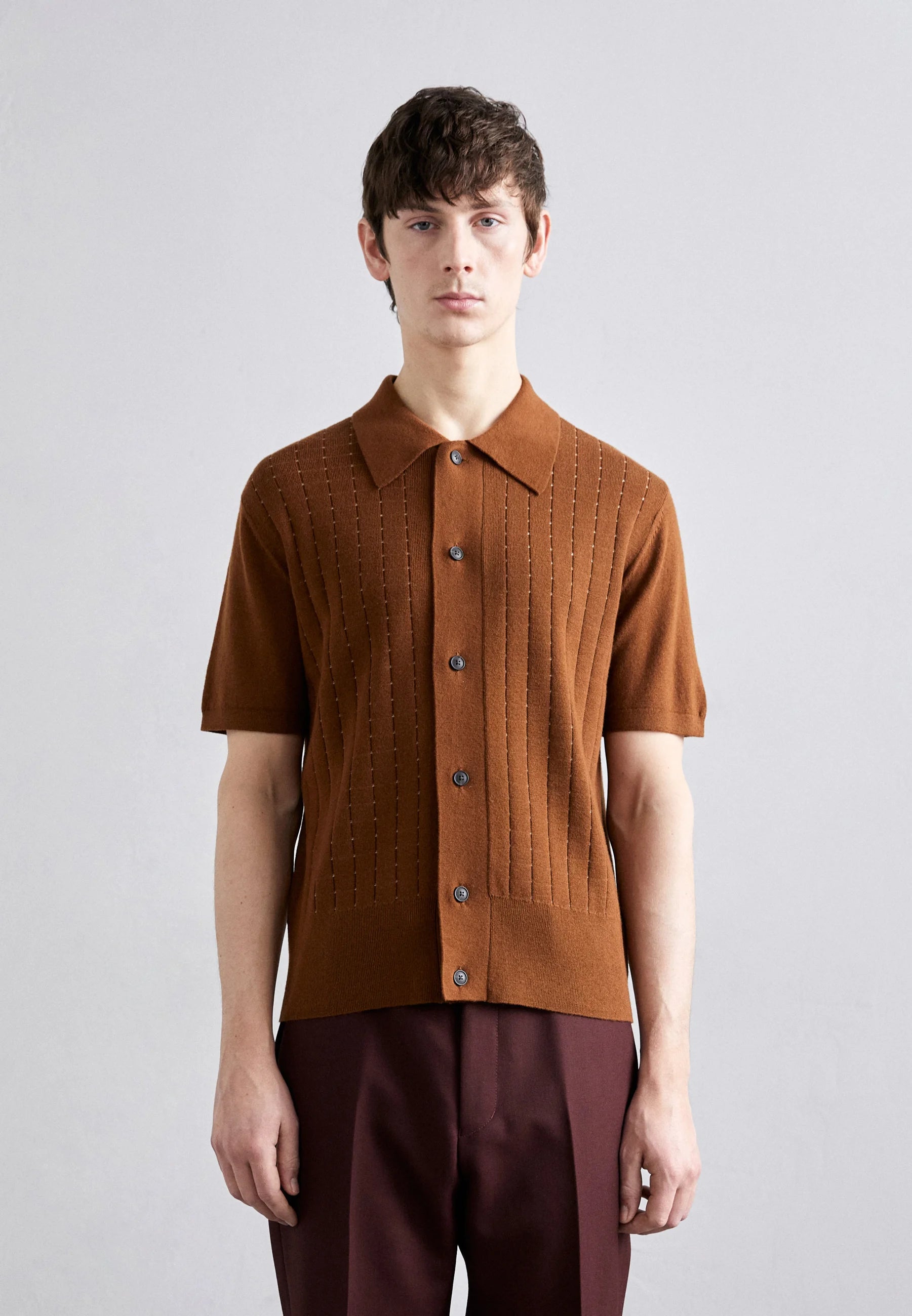 Camisa Polo em Algodão Canelada - Marrom