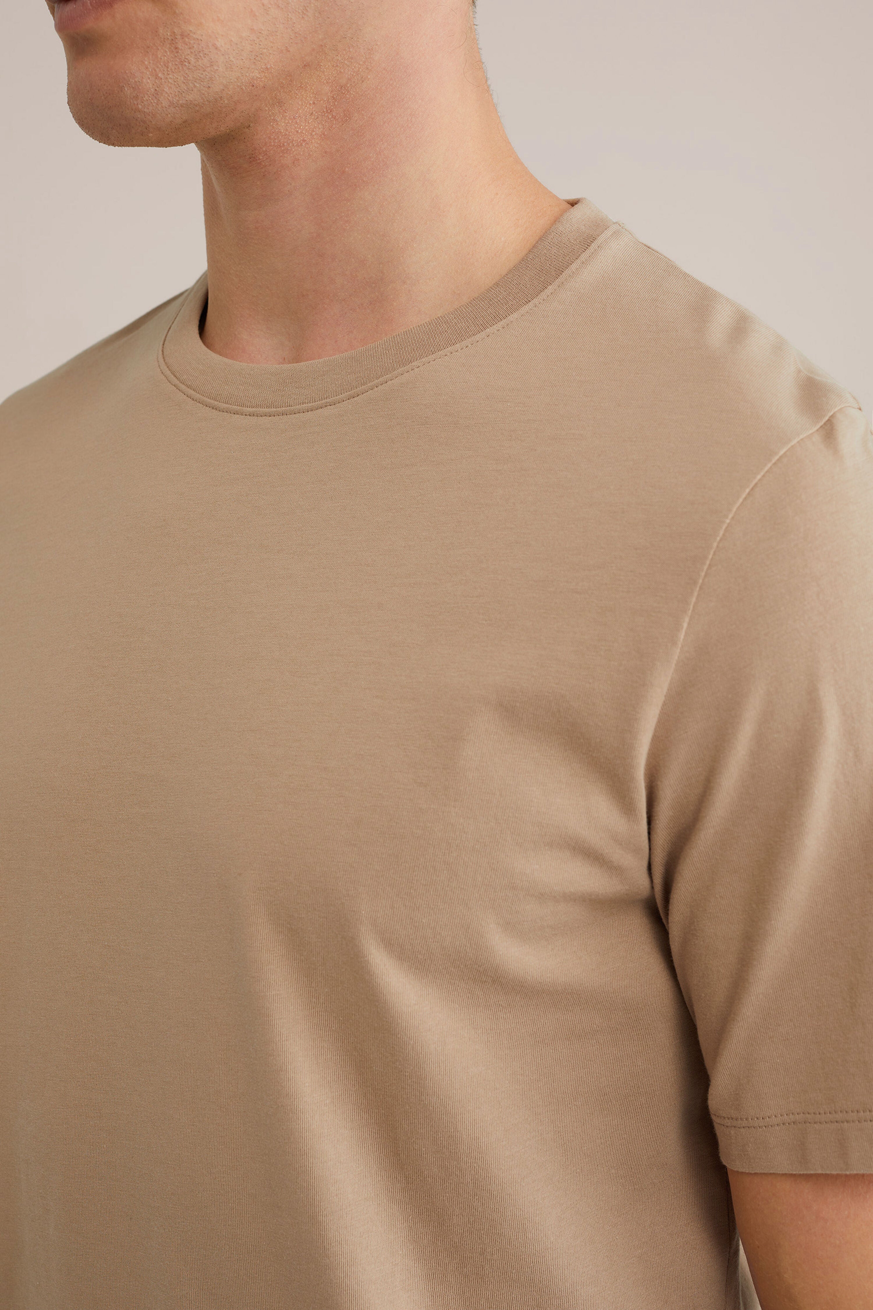 Camiseta Básica de Corte Regular - Bege