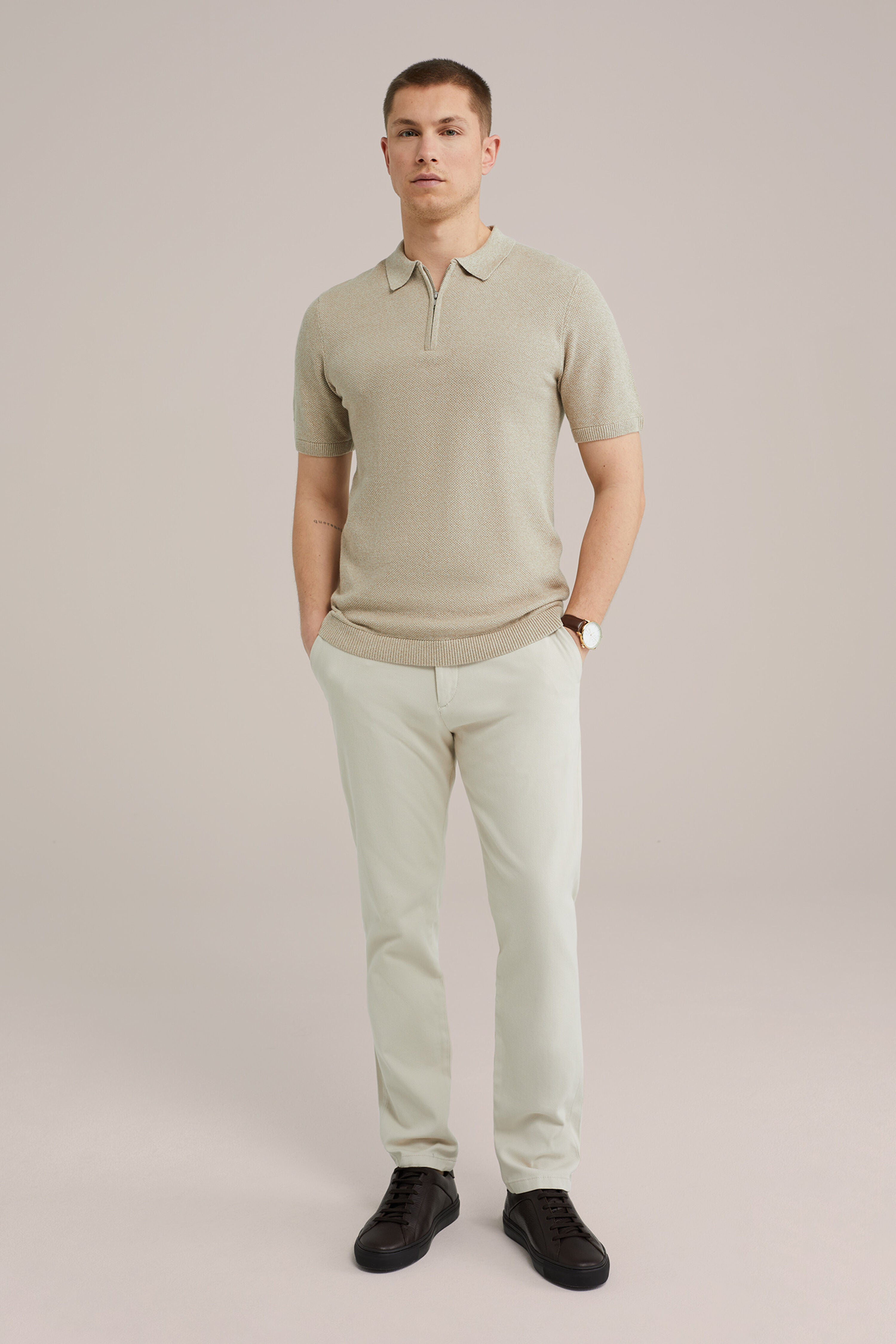 Camisa Gola Polo com Zíper - Bege