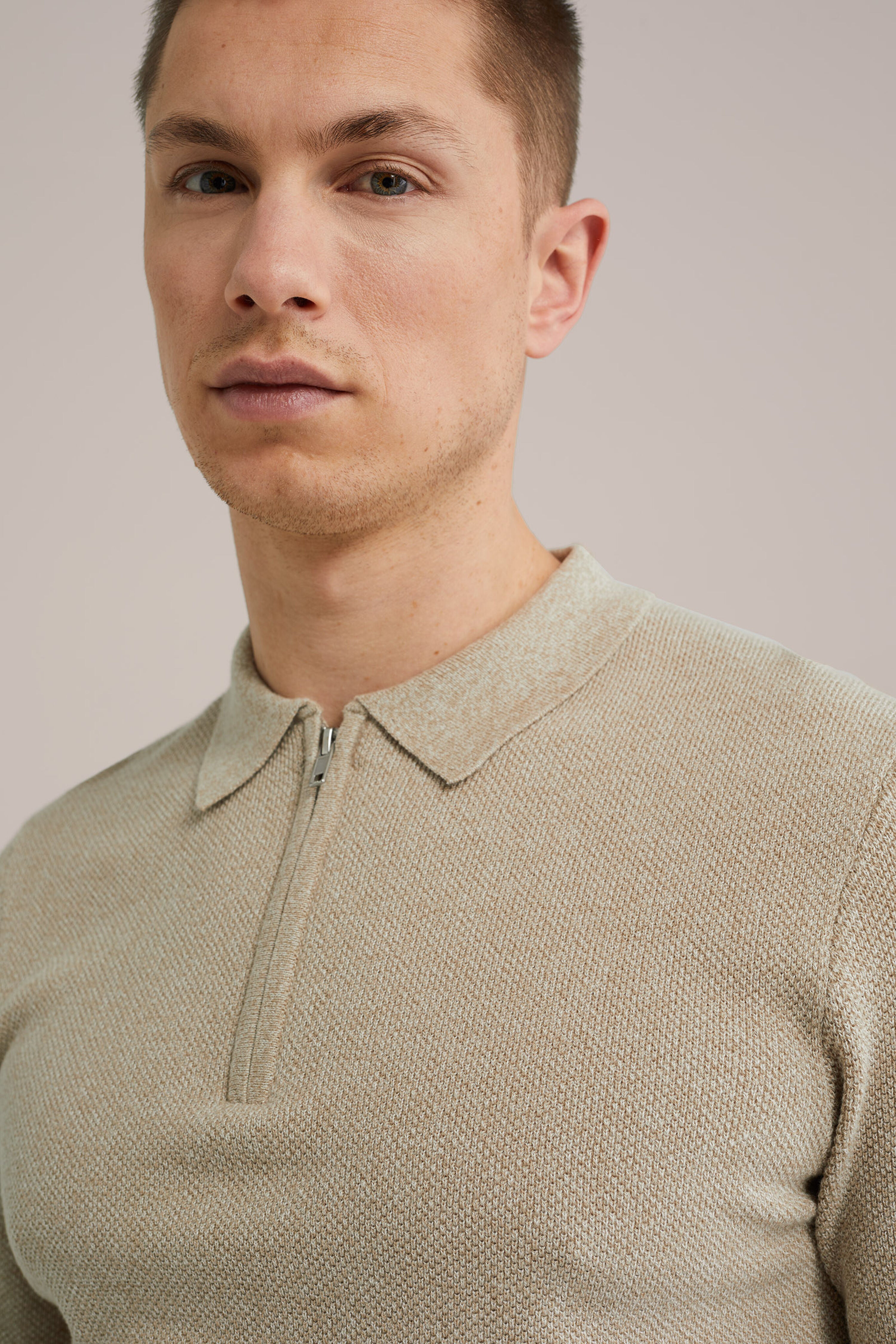 Camisa Gola Polo com Zíper - Bege