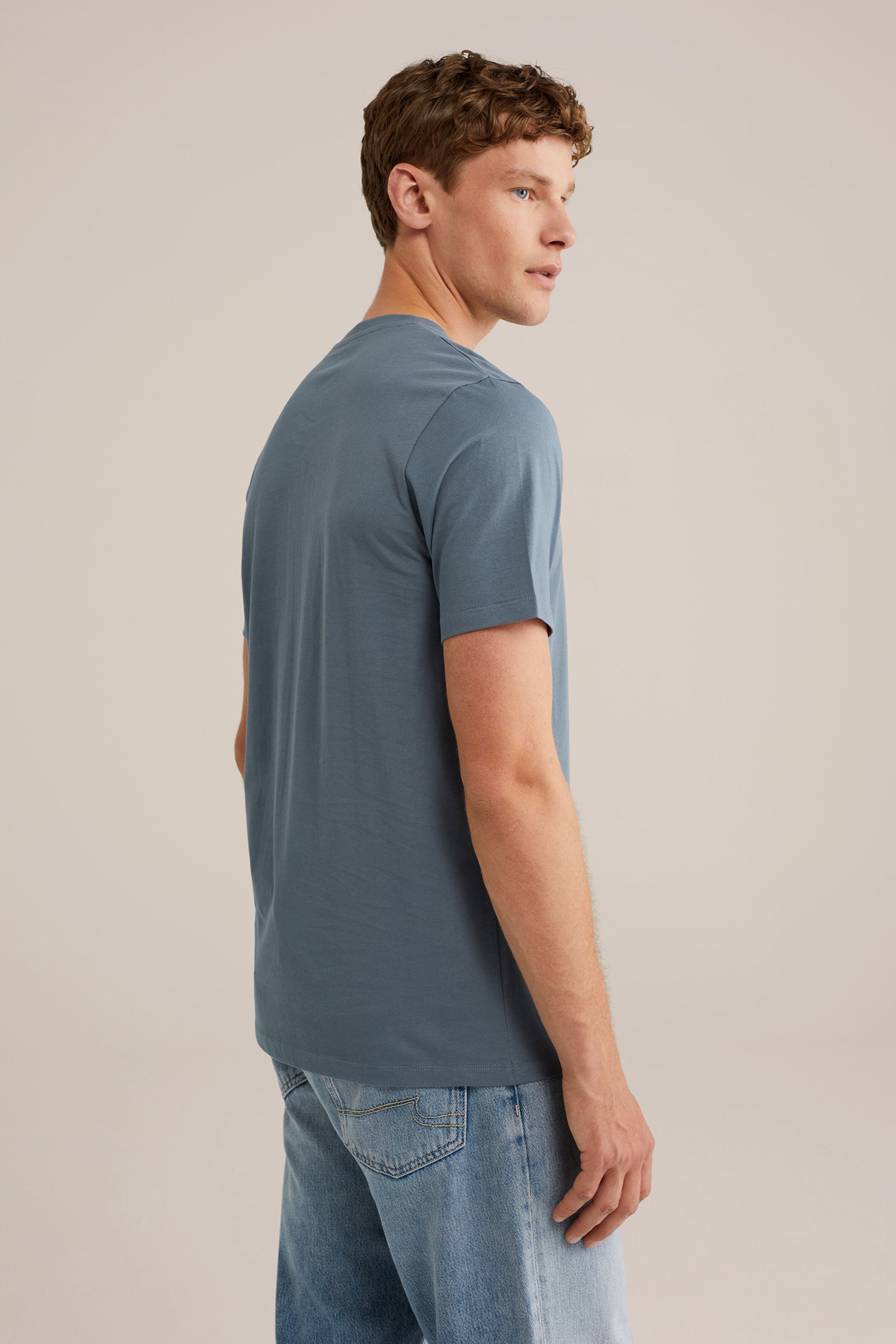 Camiseta Básica de Corte Regular - Azul