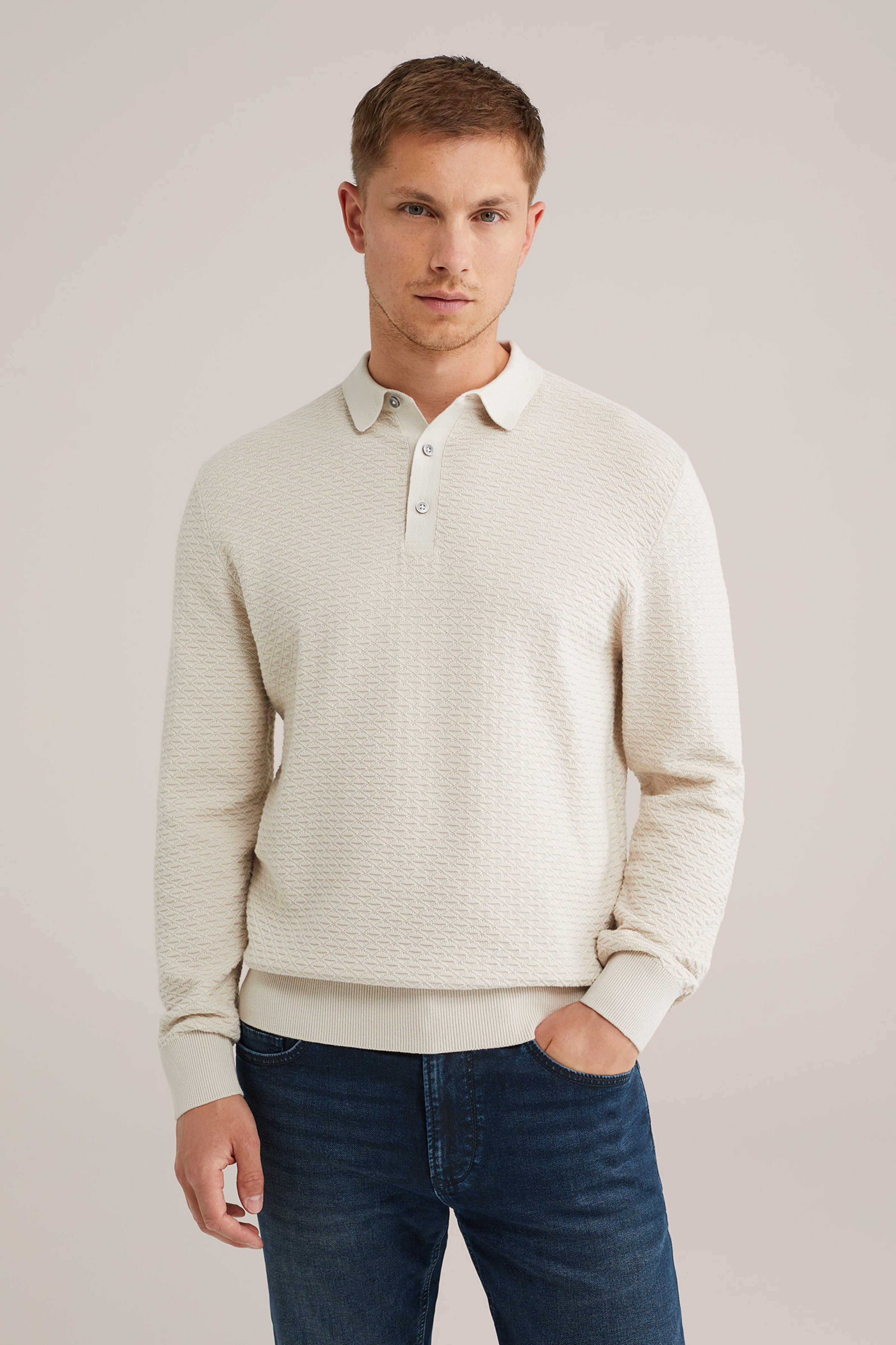 Camisa Polo de Malha Texturizada - Off white