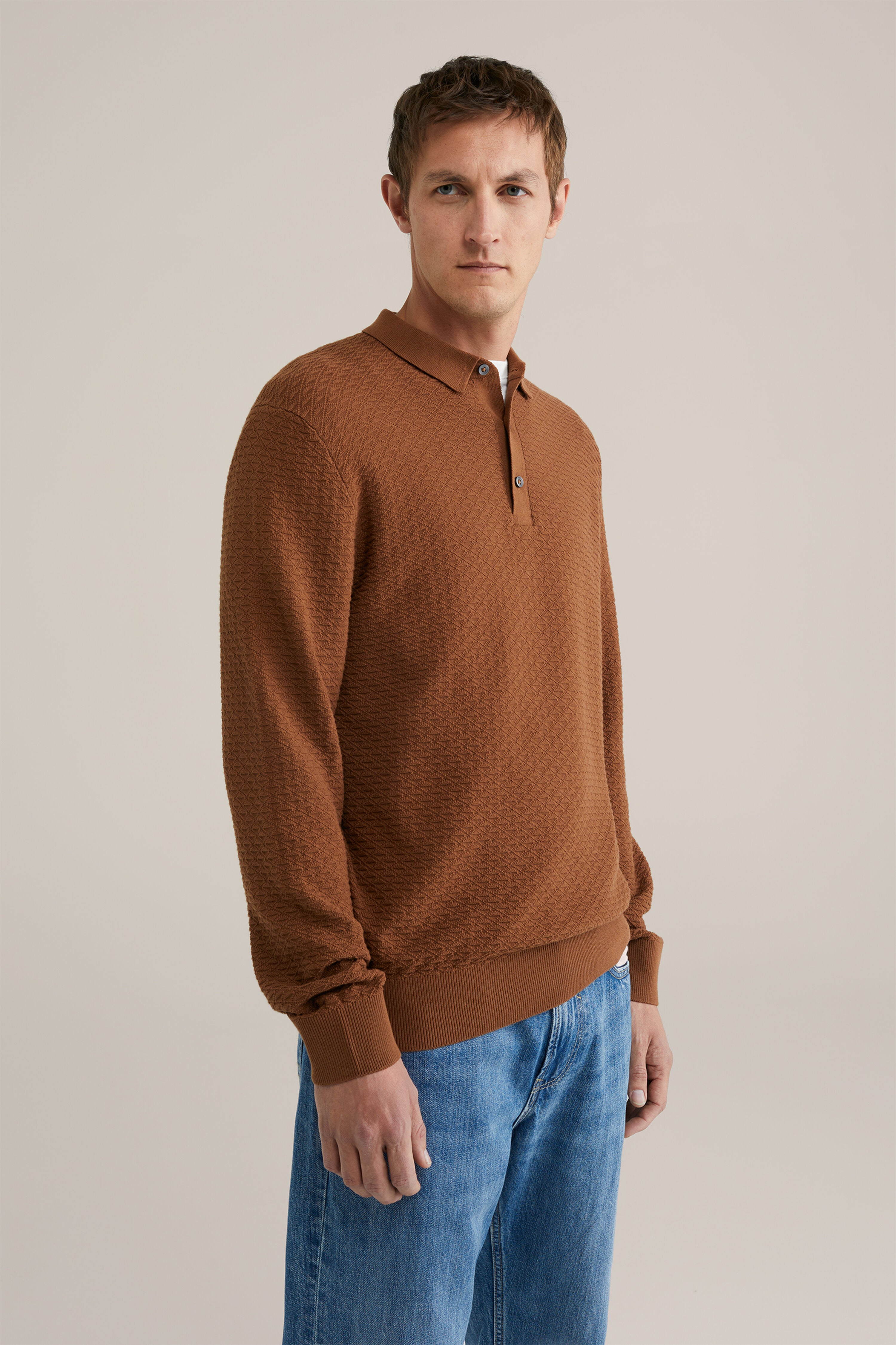 Camisa Polo de Malha Texturizada - Marrom