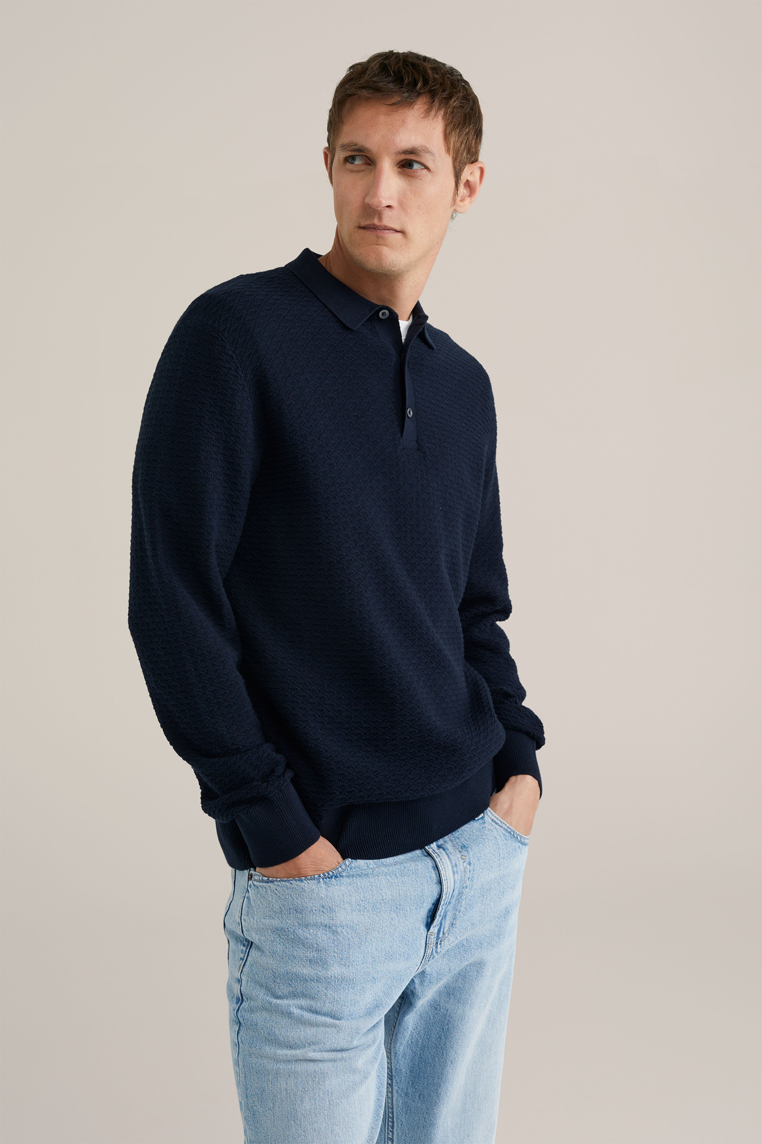 Camisa Polo de Malha Texturizada - Azul marinho