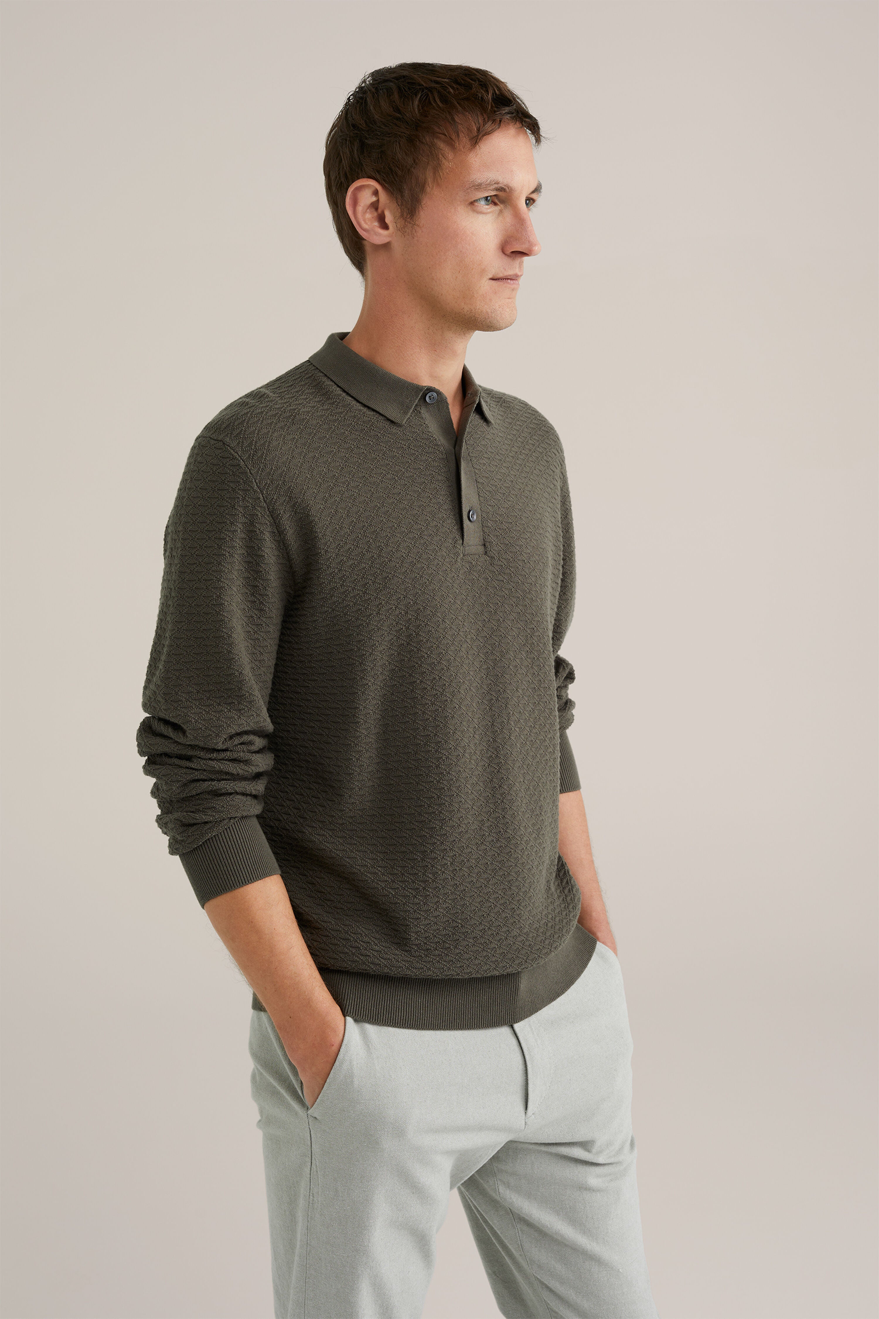 Camisa Polo de Malha Texturizada - Verde oliva