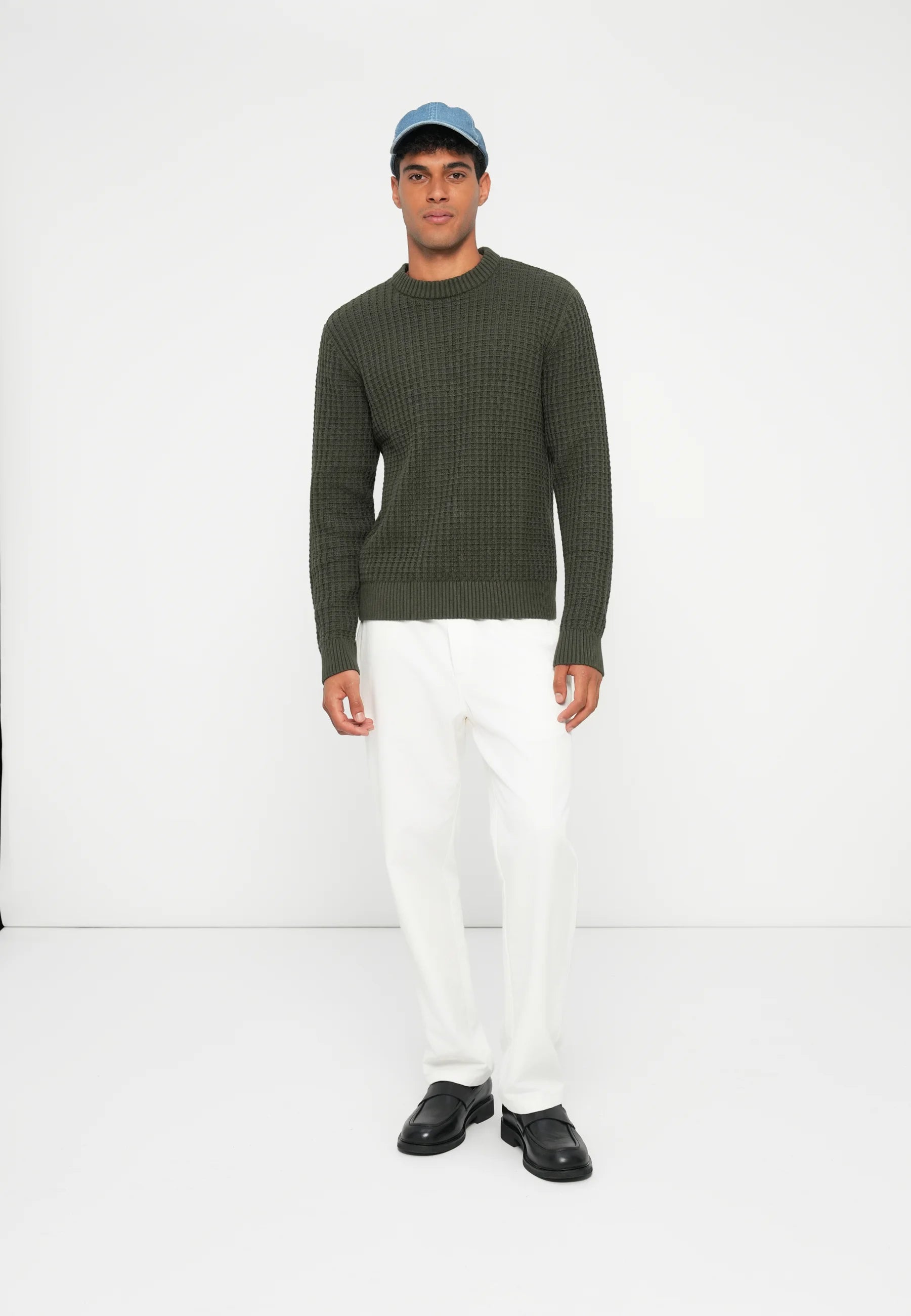 Suéter Masculino Gola Redonda Texturizado - Verde