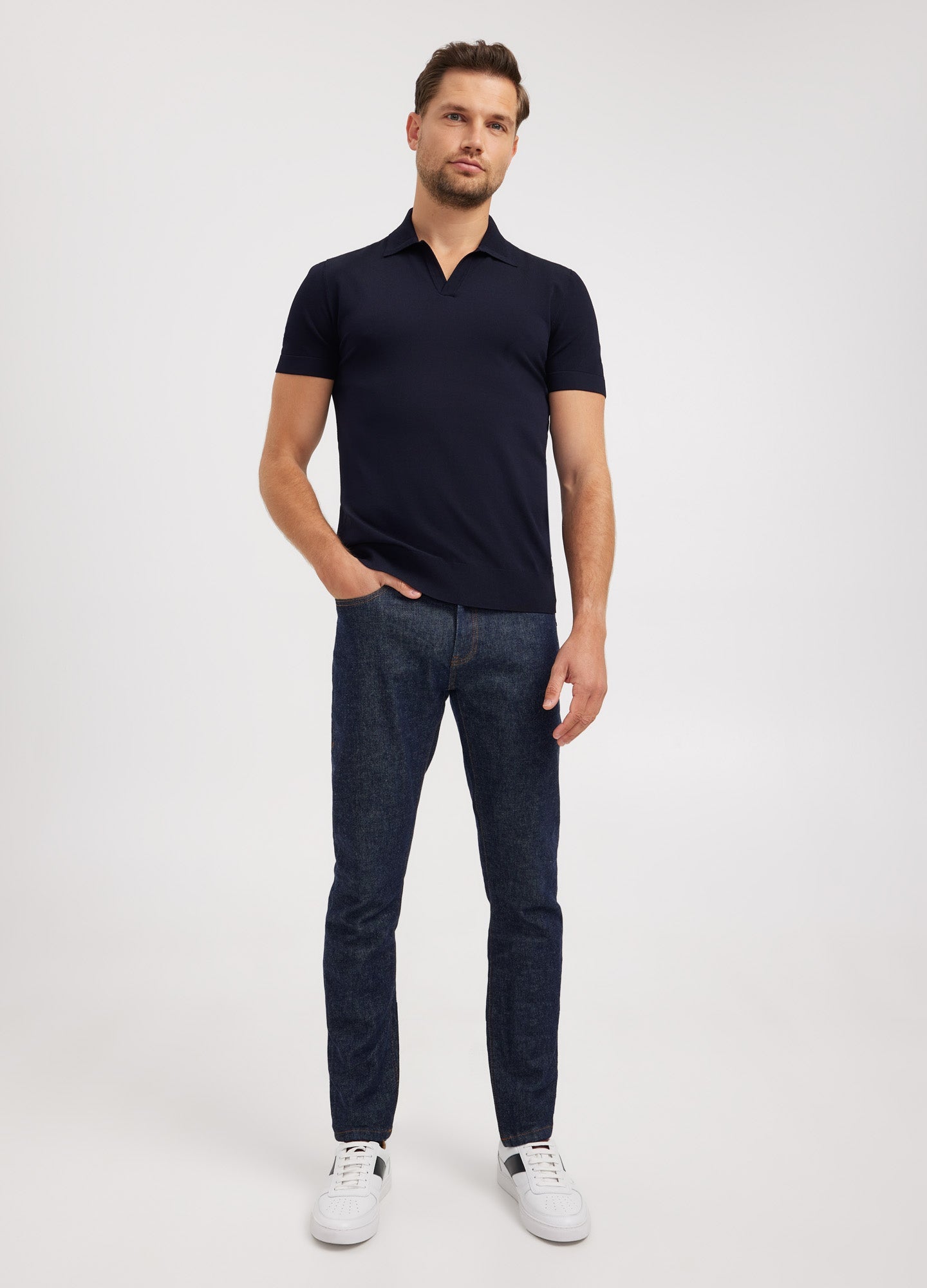 Camisa Gola Polo Canelada - Azul Marinho