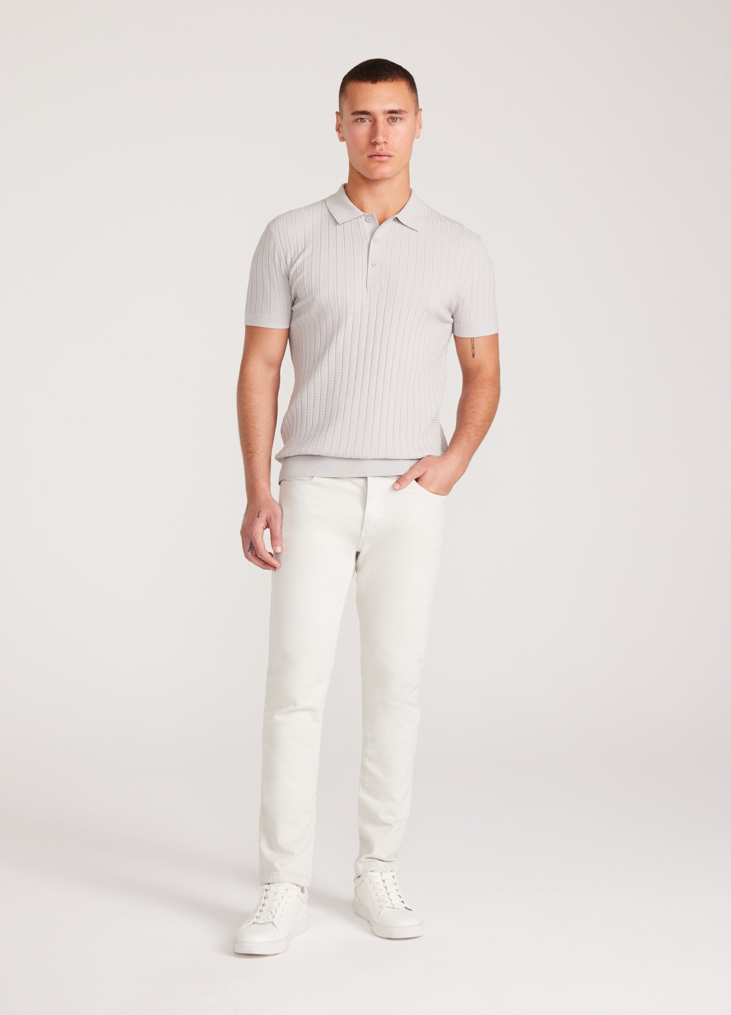 Camisa Gola Polo e Textura - Prata