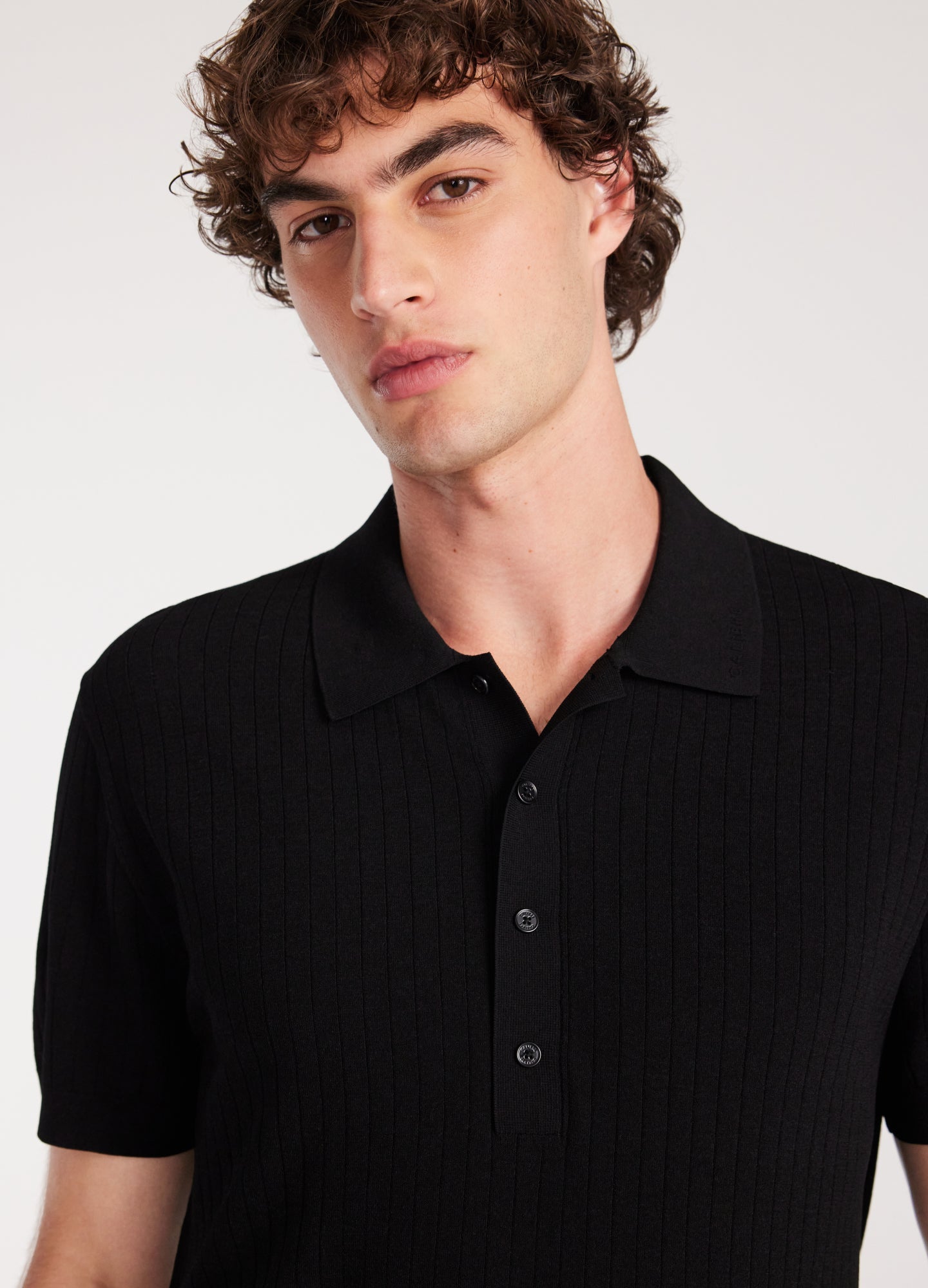 Camisa Polo com Listras Translúcidas - Preto