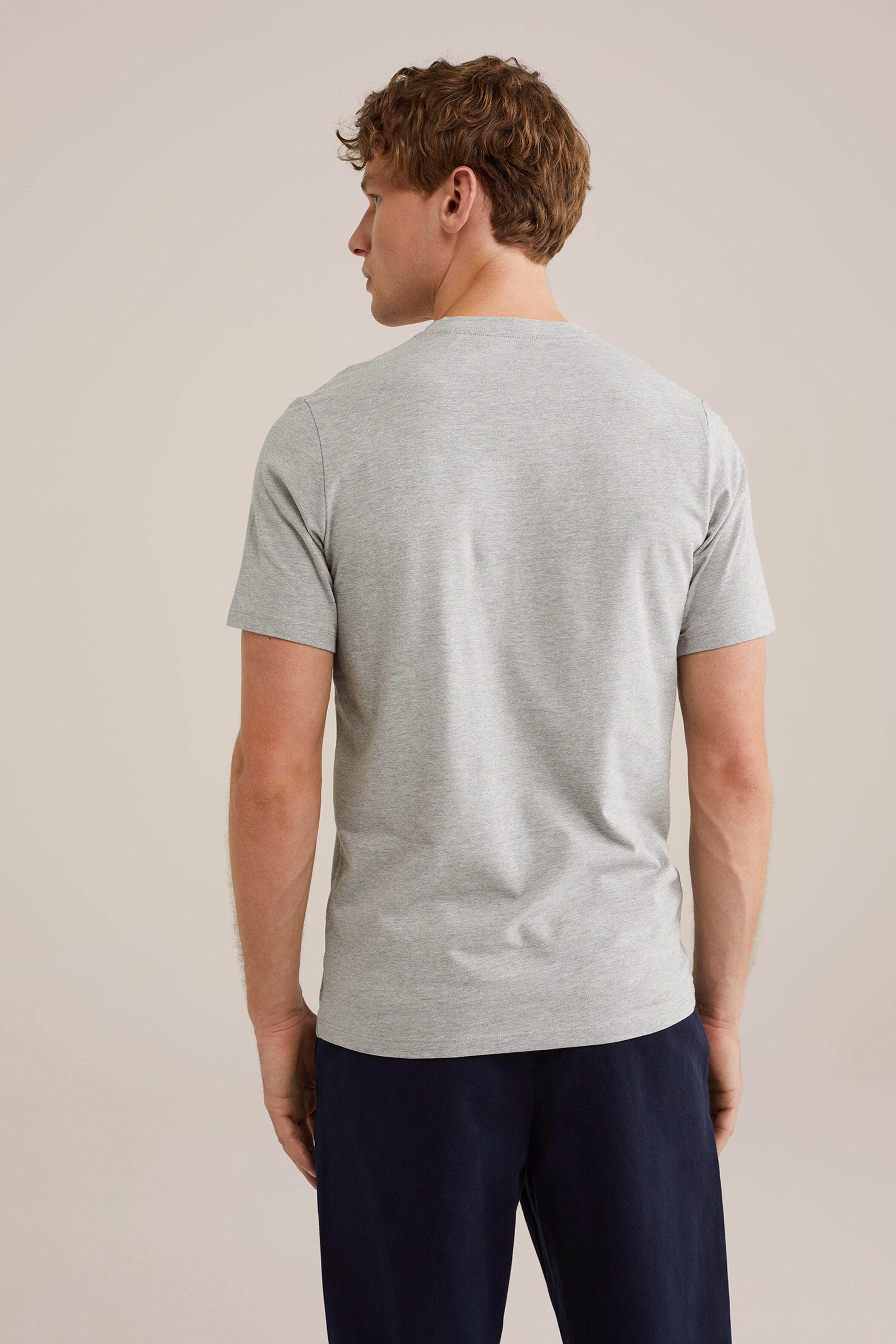 Camiseta Básica de Corte Regular com Gola V - Cinza