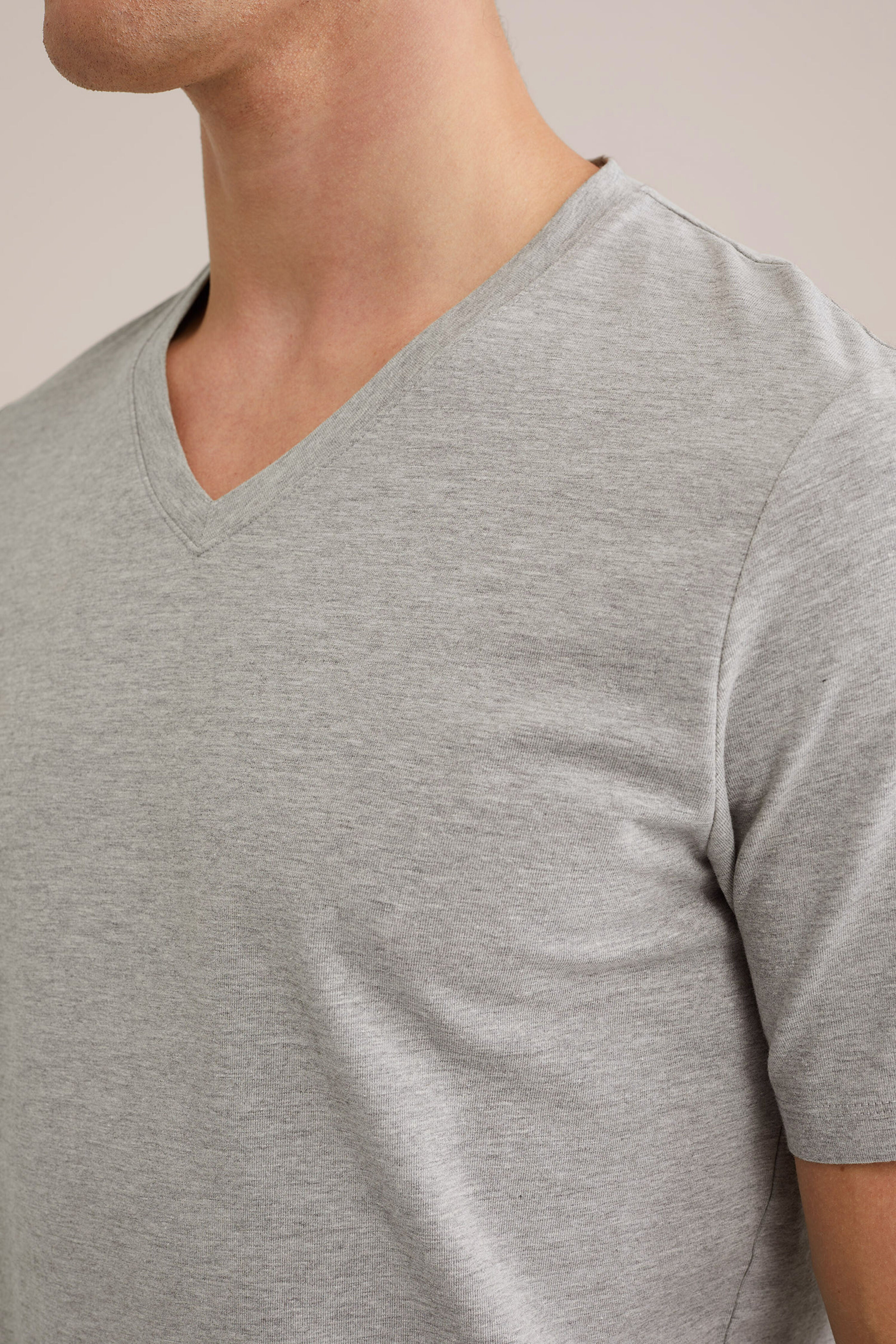 Camiseta Básica de Corte Regular com Gola V - Cinza