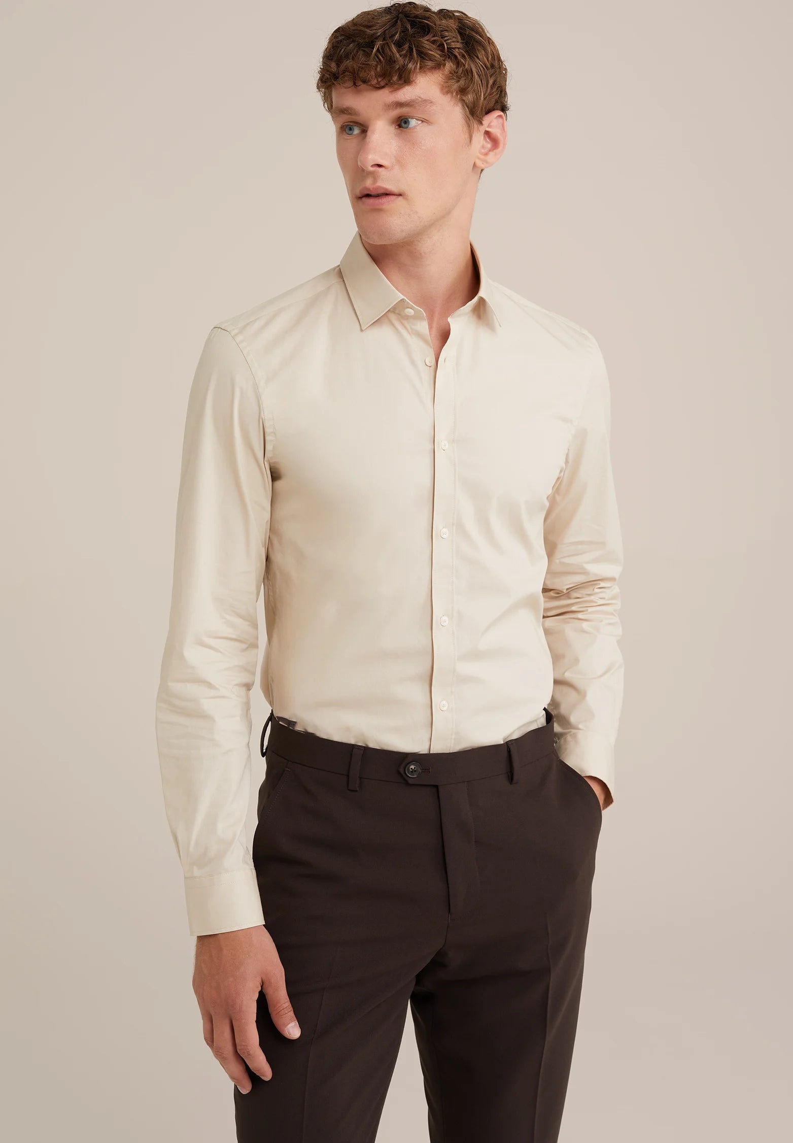 Camisa Social Masculina Alfaiataria Clássica - Bege