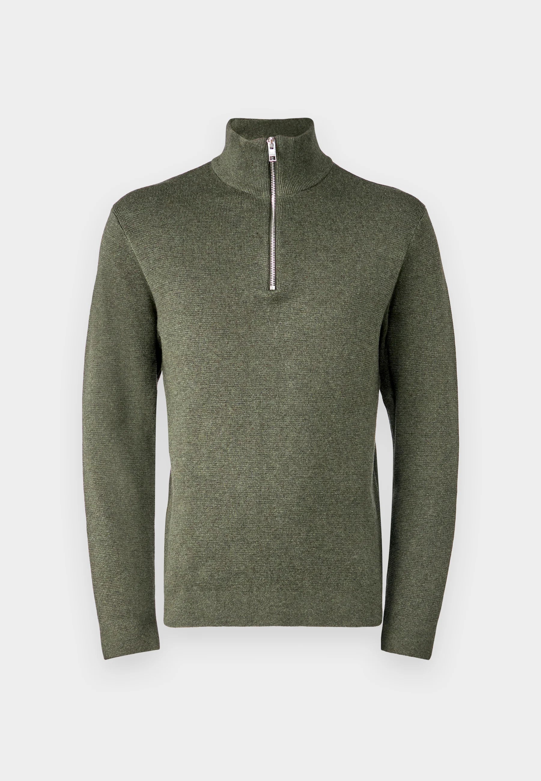 Suéter Comfort Texturizada com Gola Alta e Zíper - Sálvia