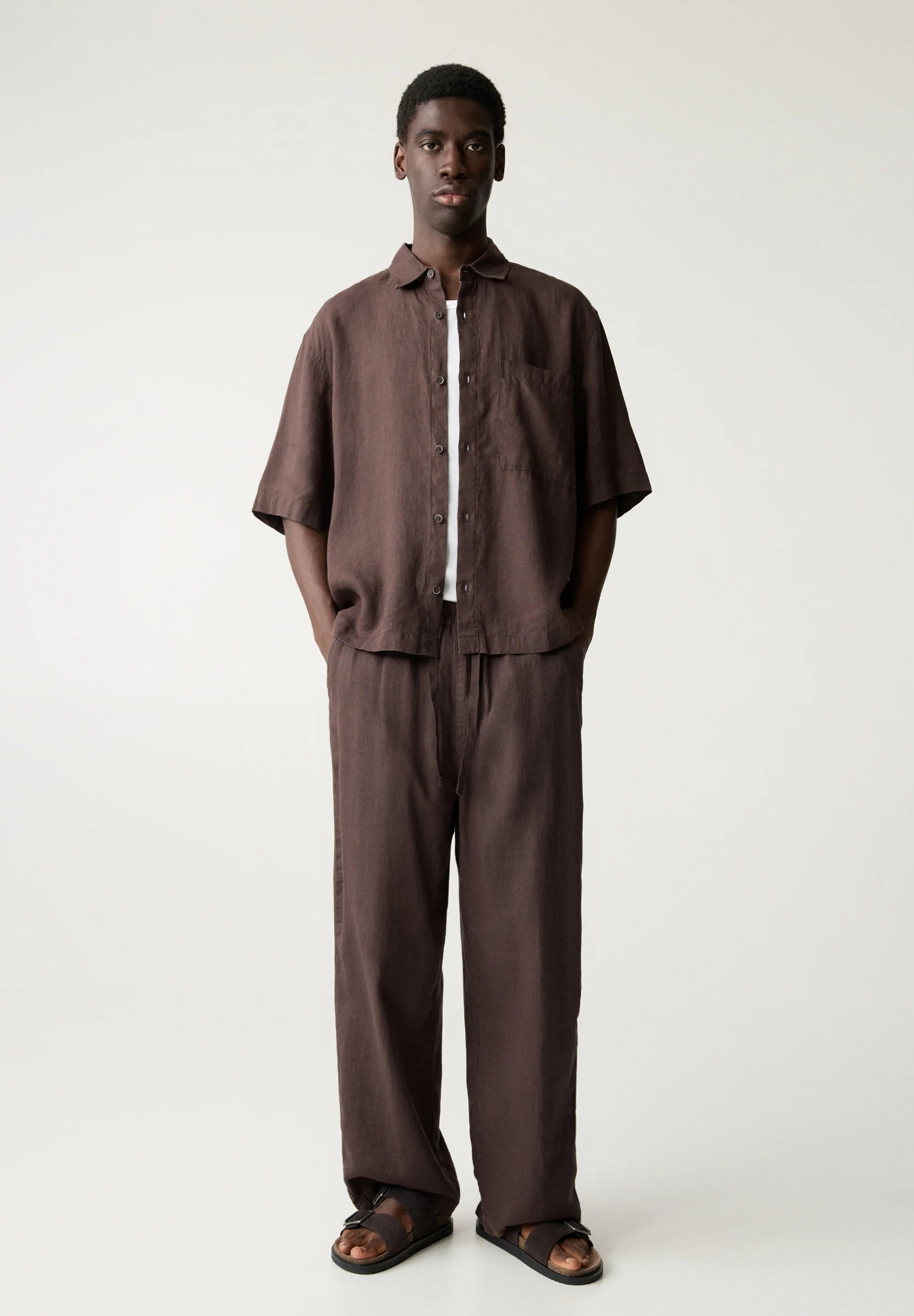 Calça Blend em Linho - Marrom