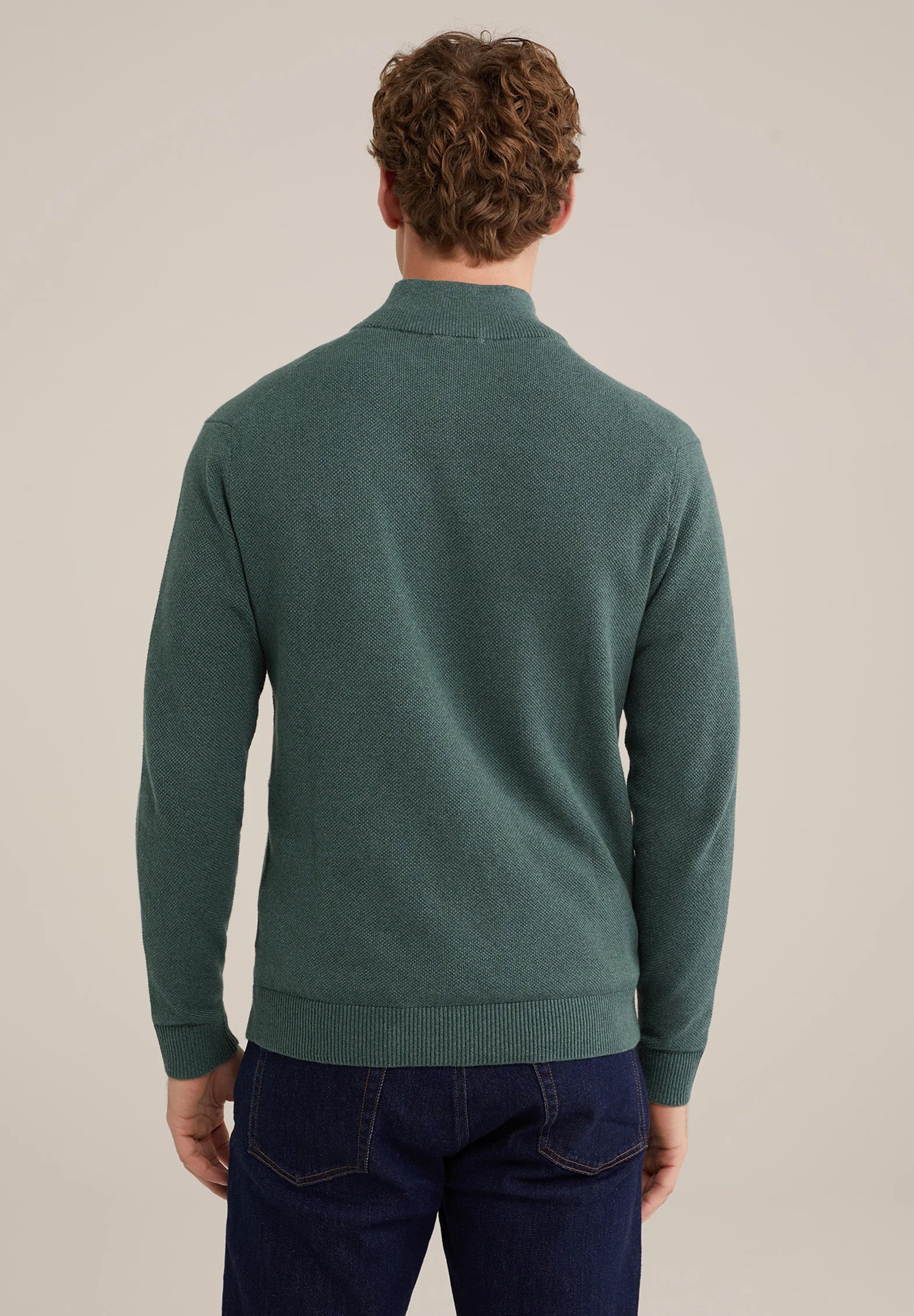 Suéter Masculino em Algodão com Gola Troyer e Zíper - Verde