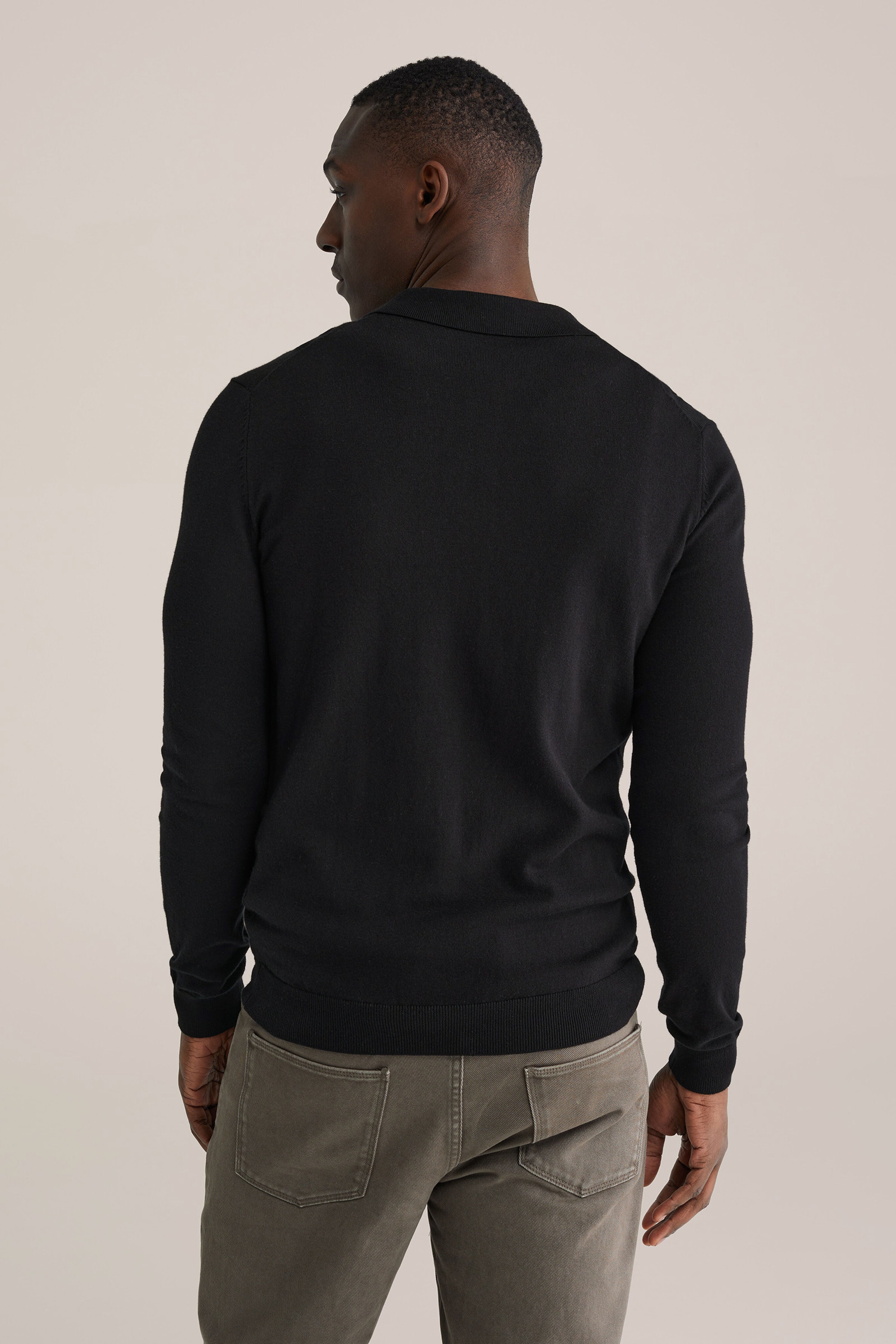 Camisa Polo de Malha Fina Manga Longa - Preto