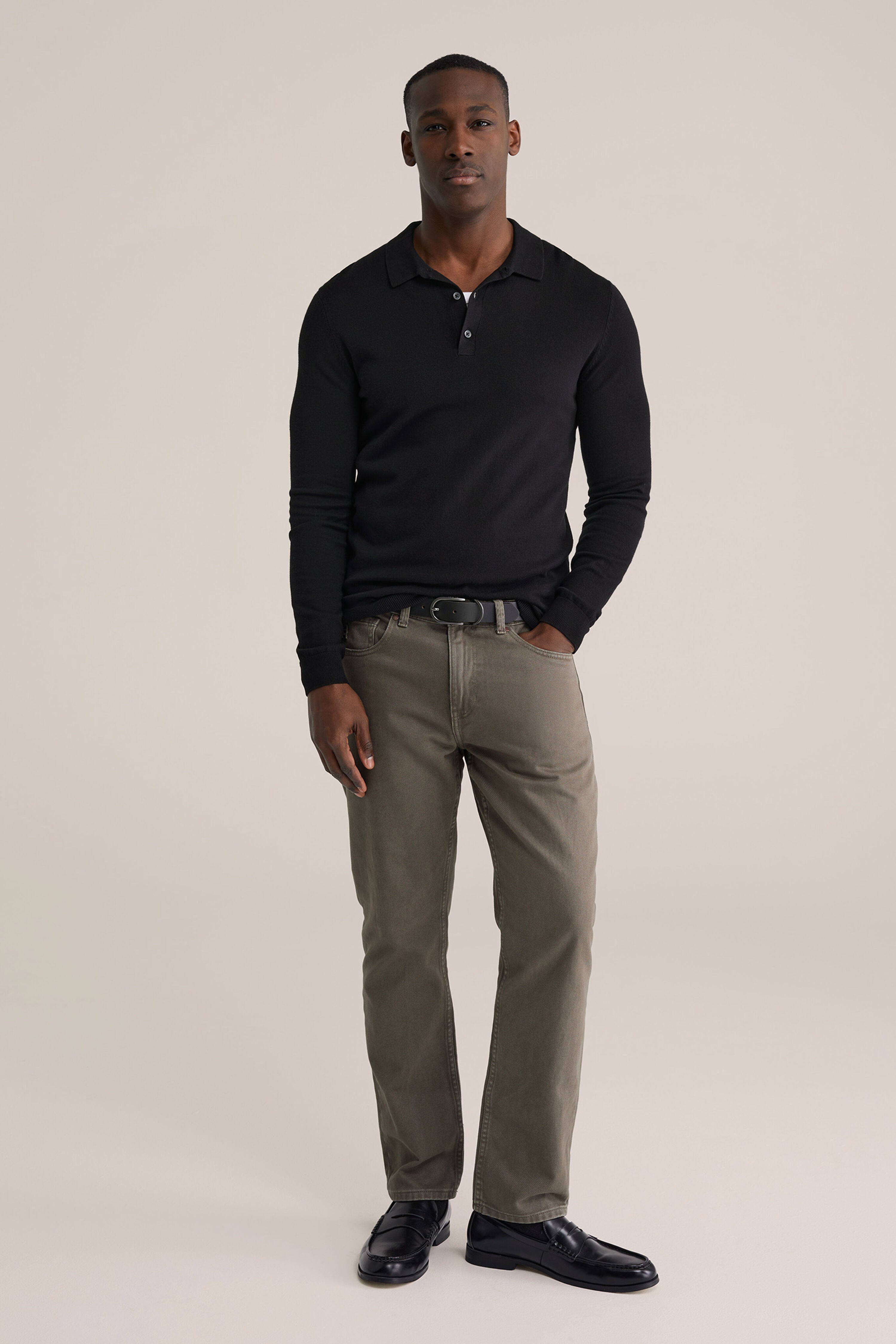 Camisa Polo de Malha Fina Manga Longa - Preto