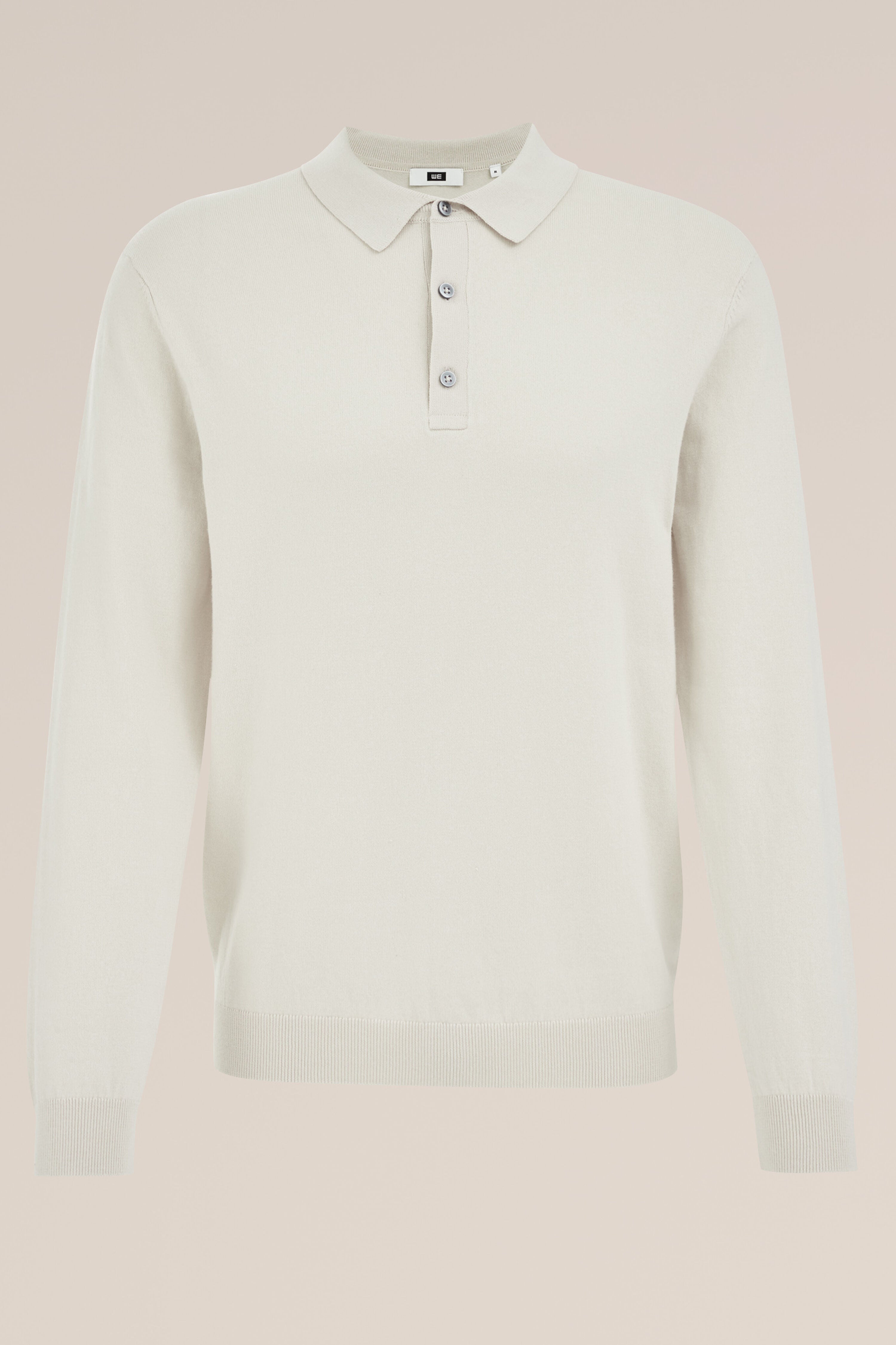 Camisa Polo de Malha Fina Manga Longa - Off white