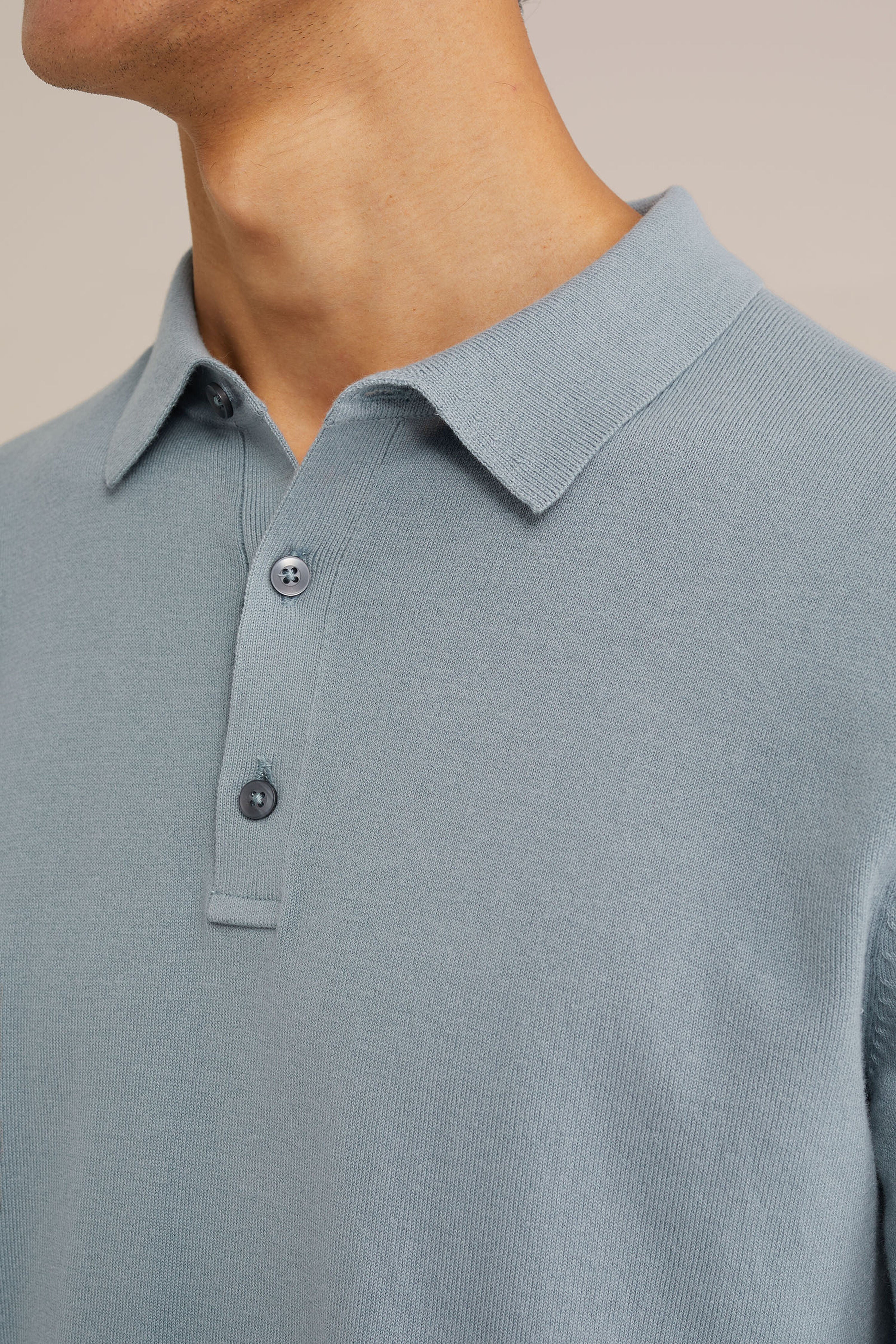 Camisa Polo de Malha Fina Manga Longa - Azul claro