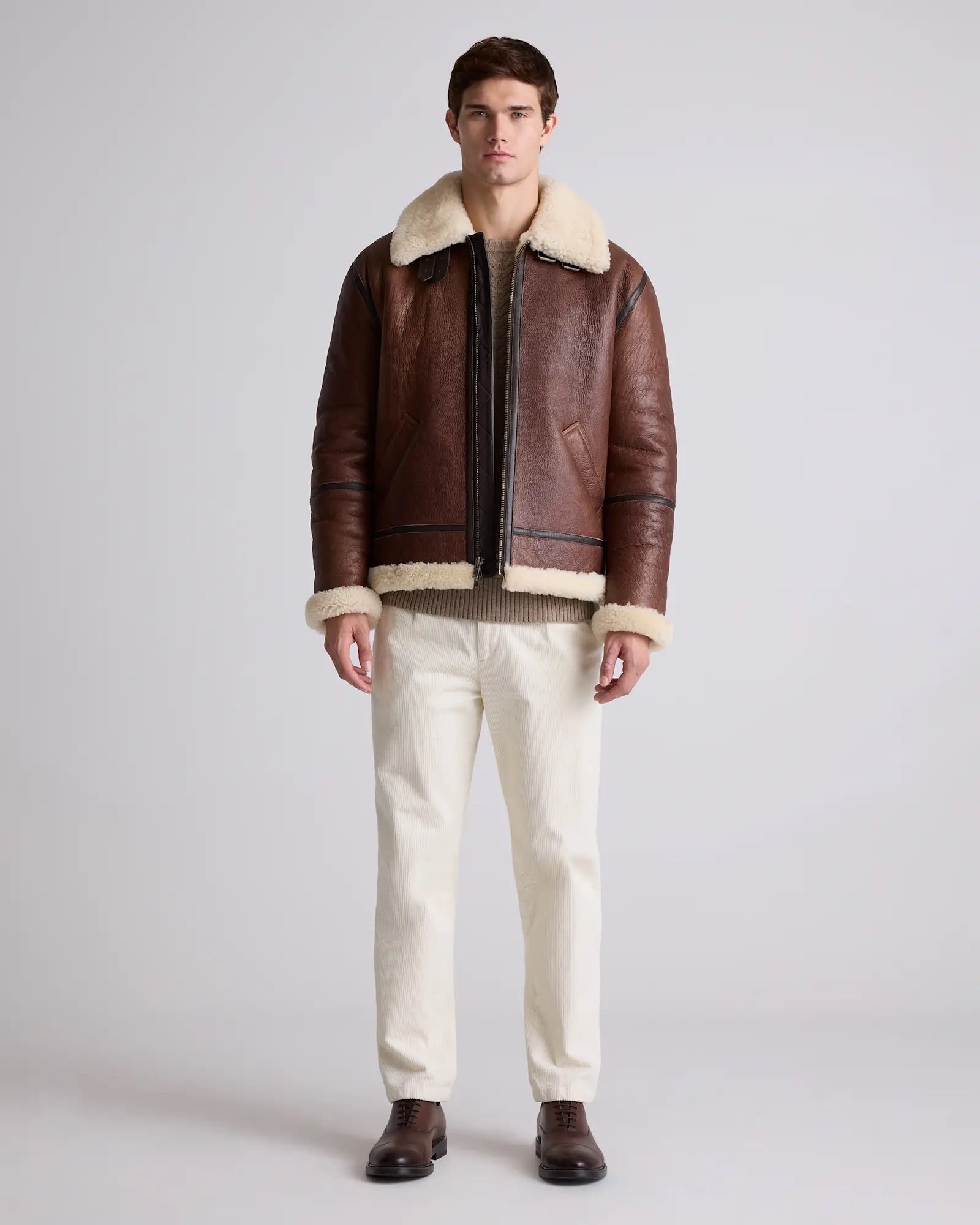 Jaqueta Bomber Masculina em Shearling 100% Natural - Marrom