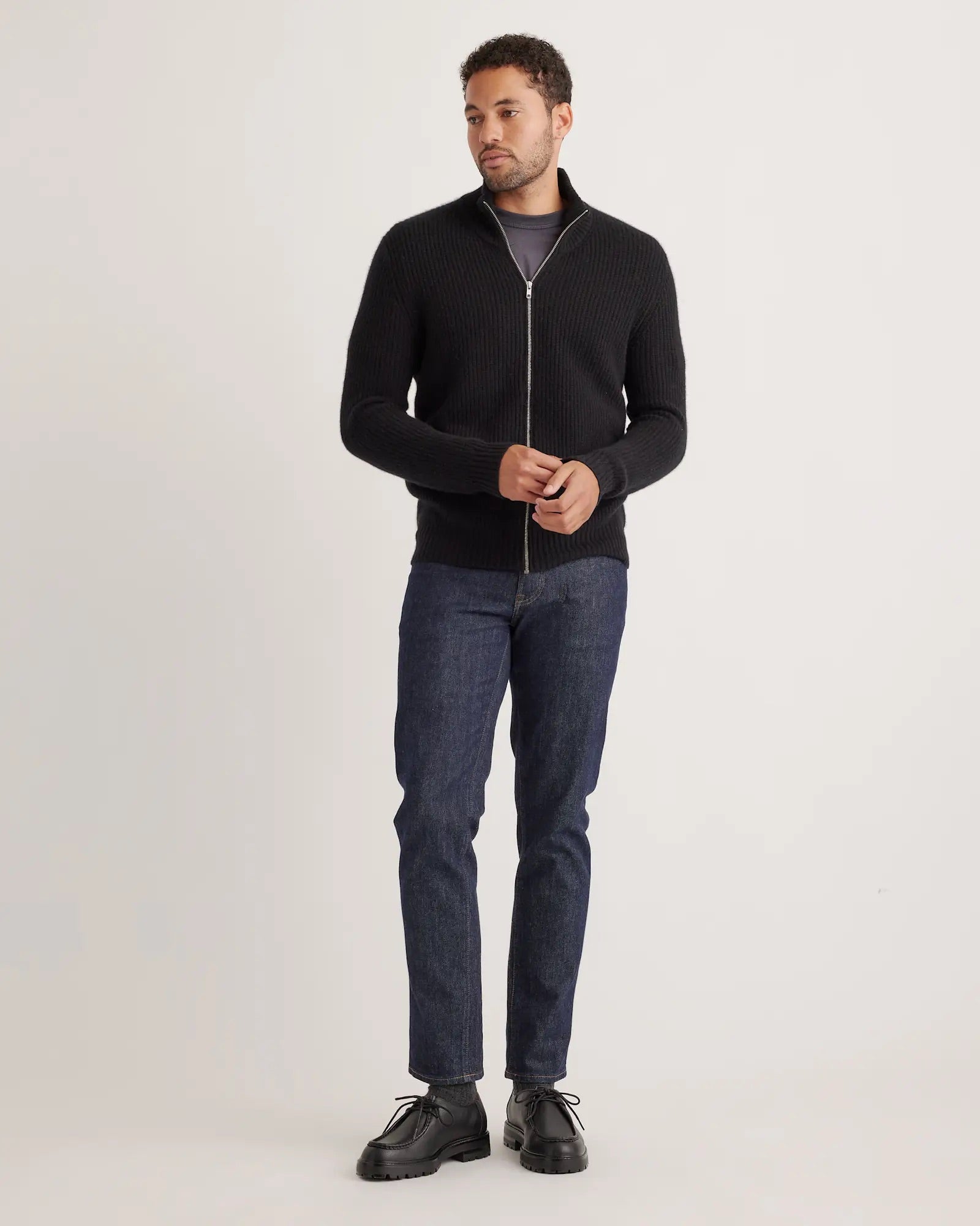 Suéter Masculino 100% Algodão com Zíper Frontal - Preto