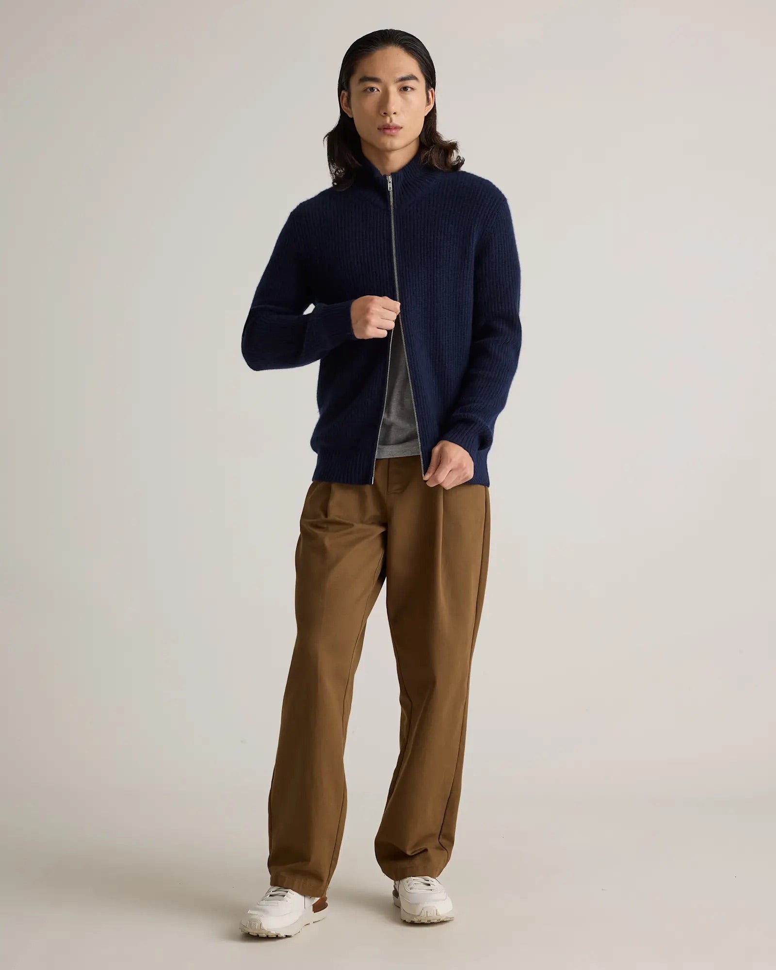 Suéter Masculino 100% Algodão com Zíper Frontal - Azul marinho