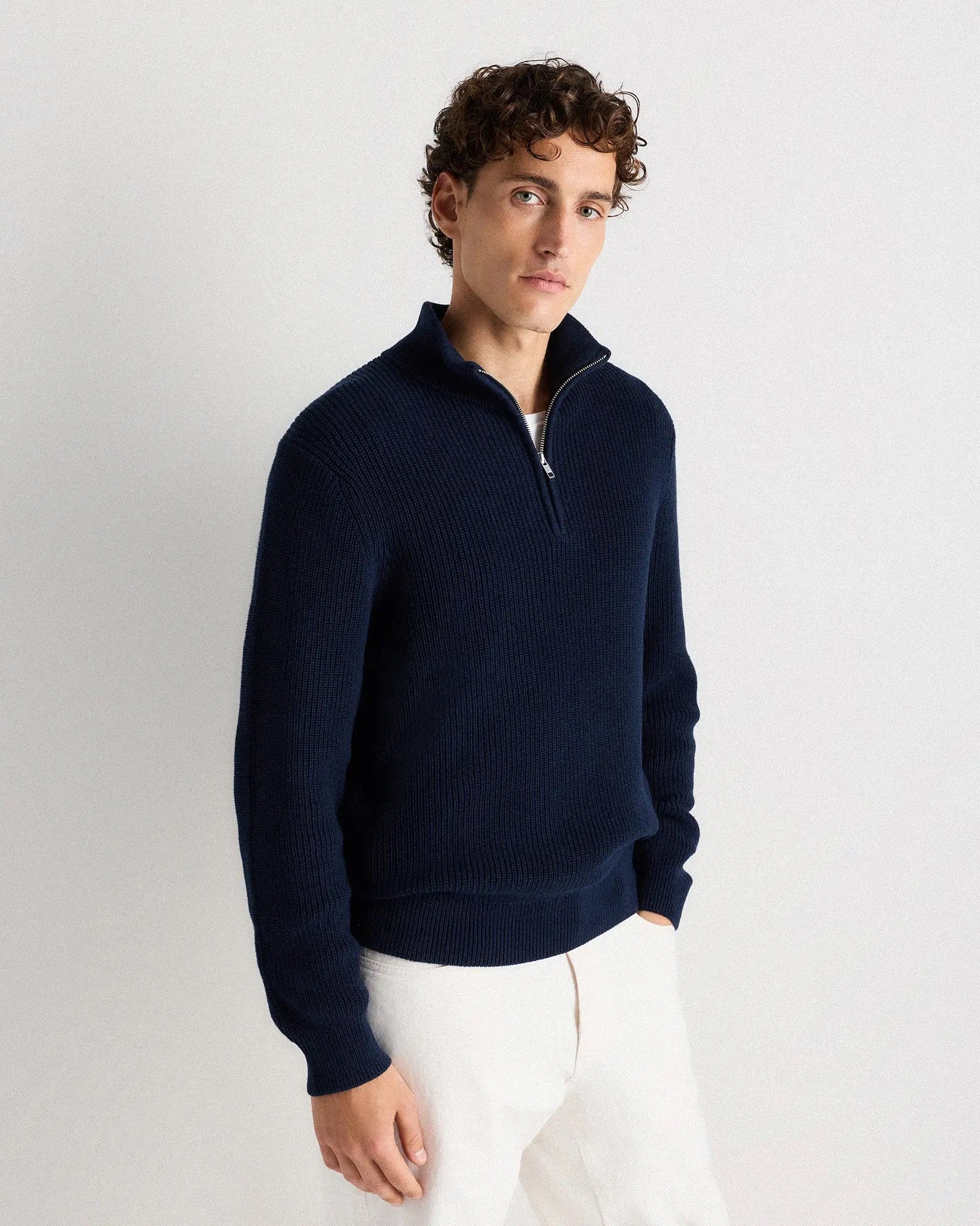 Suéter Canelado Quarter Zip Jumper - Azul marinho